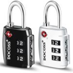 DOCOSS-Set of 2-202 TSA Locks for Luggage, Number Lock for Bag Small Locks for Luggage TSA Lock Combination Password Locks for Travel (Black,Silver)