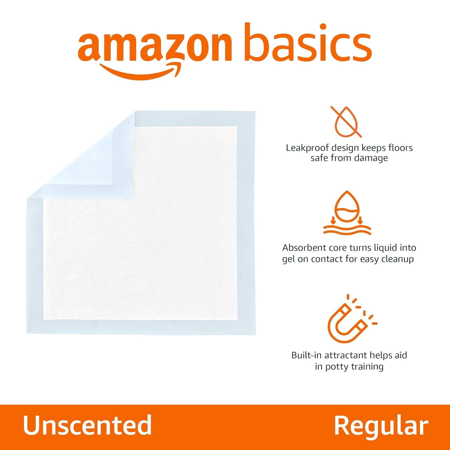 AmazonBasics Pet Pee Pads for Potty Training| Standard | Regular 56 x 56cms | 50 Pieces | Leak-Proof Quick Dry Design, 5-Layer Design, for Small Dogs and Puppies (Standard, Regular Size, 50 Pads) - Image 2