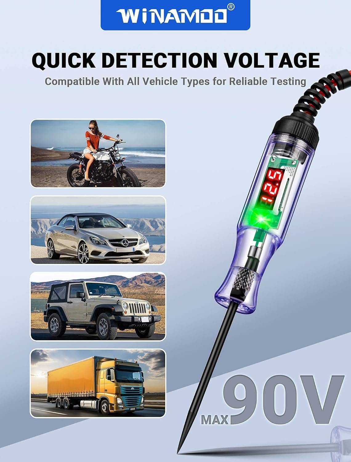 MAKABEE Test Light Automotive 5-90V Digital LED Circuit Tester with Voltage Display, Auto Bidirectional Voltage Tester, Electric Test Pen with Extended Spring Wire & Probe for Car RV Fuse Checker - Image 8