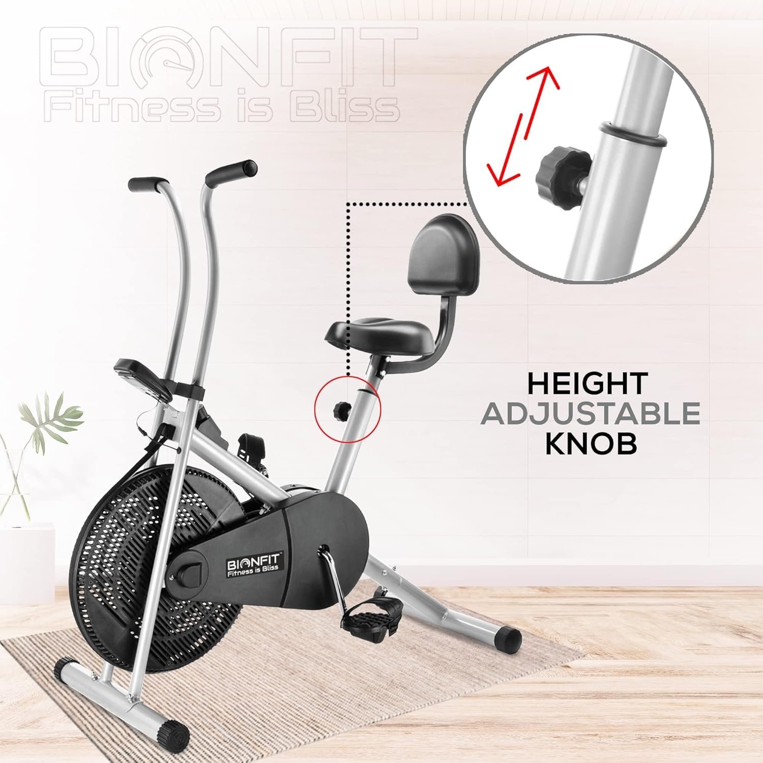 BIONFIT Exercise Cycle for Home Gym Fitness | Fixed Handle Air Bike for Women, Cardio Exercise with Back Support Seat, Max Weight: 120 Kg | For Free Installation, Contact Bionfit Customer Care - Image 7