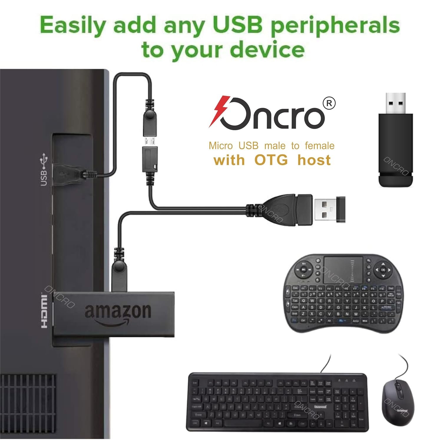 ONCRO® Fire TV Stick Amazon Upgraded USB 2 in 1 Micro Y Splitter Cable, USB 2.0 Male to Micro USB Female with Hosting to Power up OTG Device not for Charging Phone (OTG-V8 Micro) - Image 5