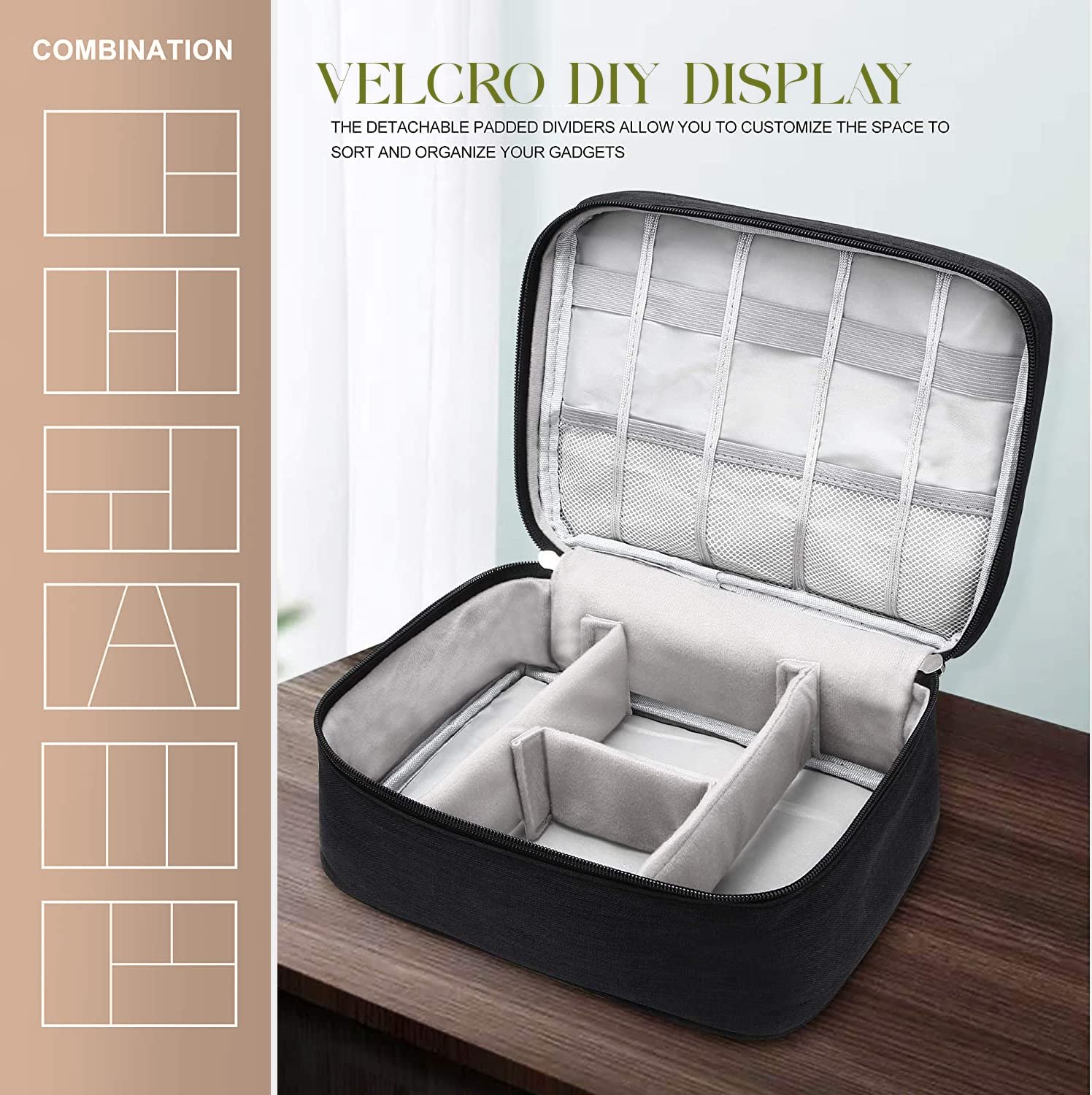 House of Quirk Polyester Electronics Accessories Organizer Bag, Universal Carry Travel Gadget Bag For Cables, Plug And More, Perfect Size Fits For Pad Phone Charger Hard Disk - Black - Image 7