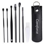 Careforce – The Force Behind Your Health Ear Cleaning Kit Steel & Reusable With Storage Pack Tool Kit With Ear Curette Cleaner And Spring Ear Buds Cleaner 6 Pcs Set Black