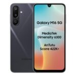 Samsung Galaxy M16 5G (Thunder Black, 6GB RAM, 128 GB Storage) | MediaTek Dimensity 6300 | AnTuTu Score 422K+ | Super Amoled Display | AI | 25W Fast Charging | 6 Gen of OS Upgrades | Without Charger