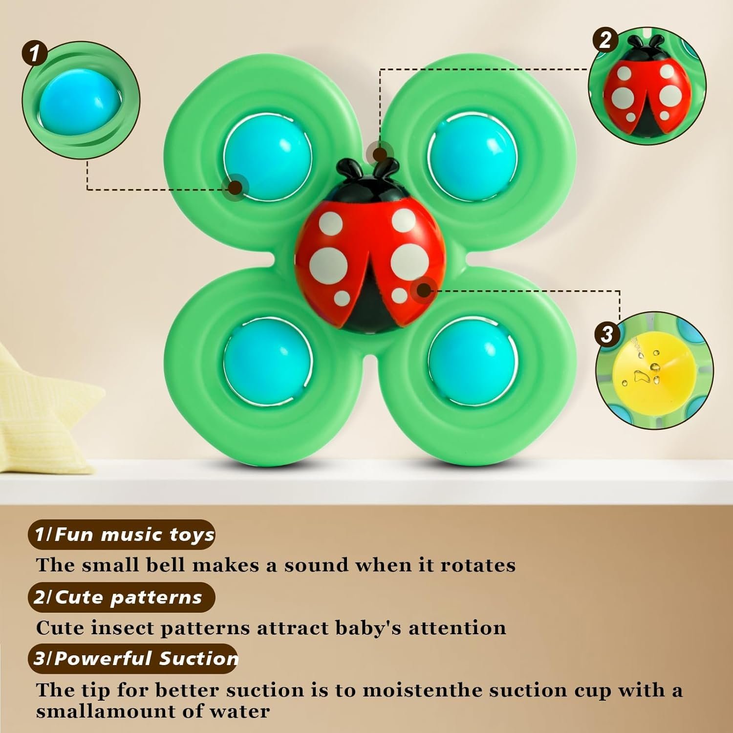 Toy Imagine Insect-Themed Suction Spinner Toys for Babies & Toddlers - Fidget Toys for Kids 0 to 5 Years – Travel-Friendly Baby Toys (Insect-Themed-2) - Image 4