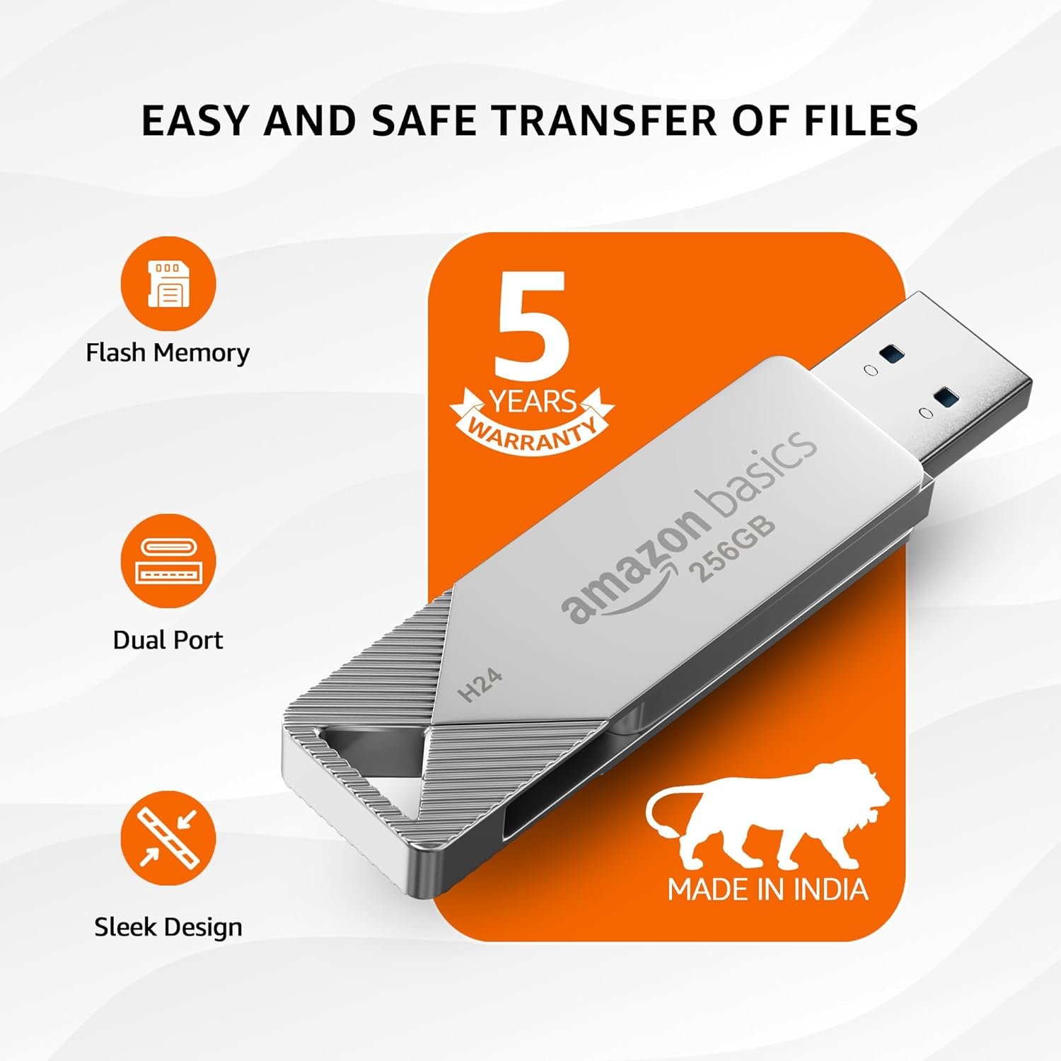 Amazon Basics 256GB USB 3.0 Flash Drive | 80+ Mbps Read Speed | Dual Interface Type-C & USB | High-Speed Data Transfer (Metal) - Image 5