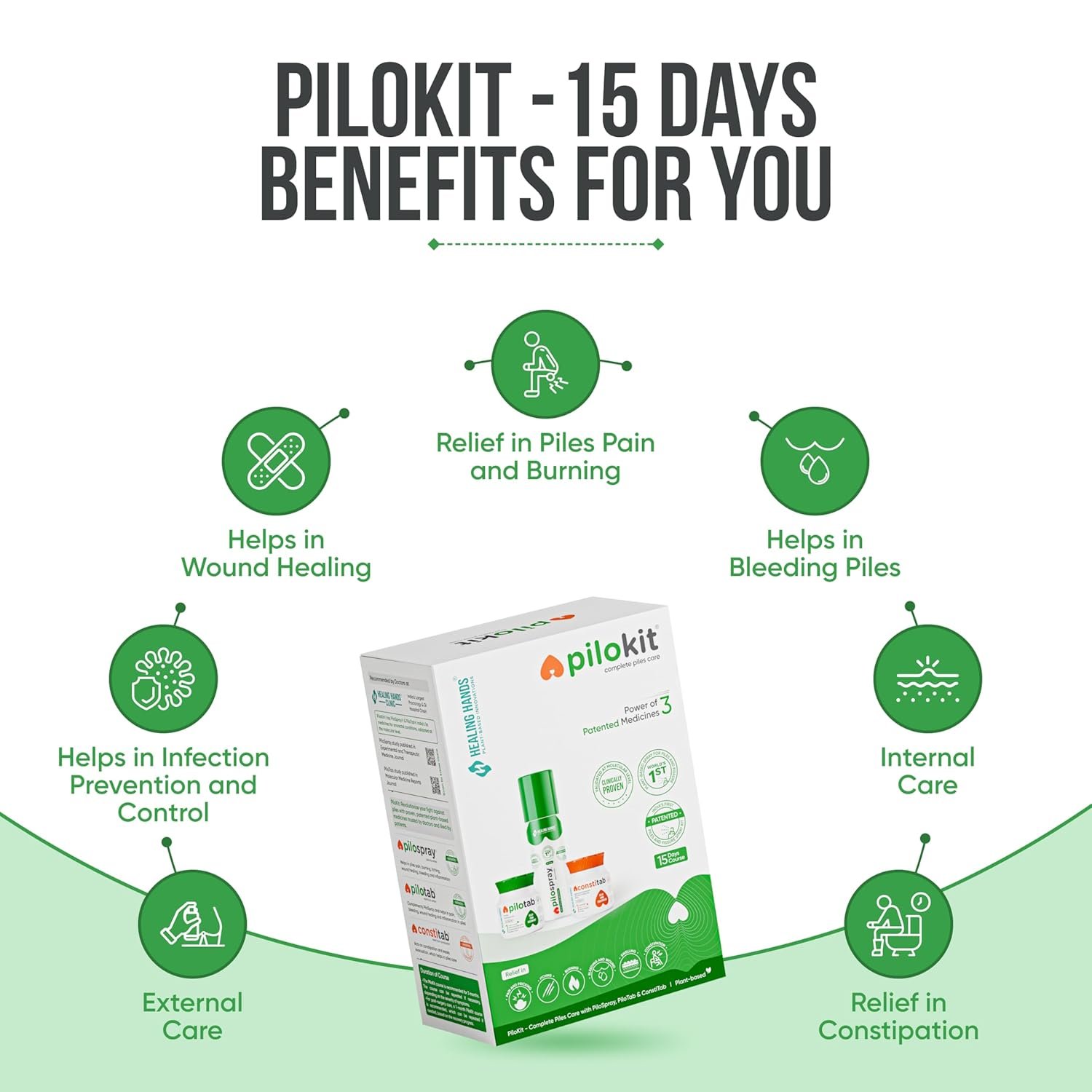 Healing Hands PiloKit Complete Piles Care Kit – 15 Days, Kit includes PiloSpray + PiloTab + ConstiTab, Patented Plant Based Piles Solution, Clinically Proven, Herbal & Natural Piles Care - Image 4