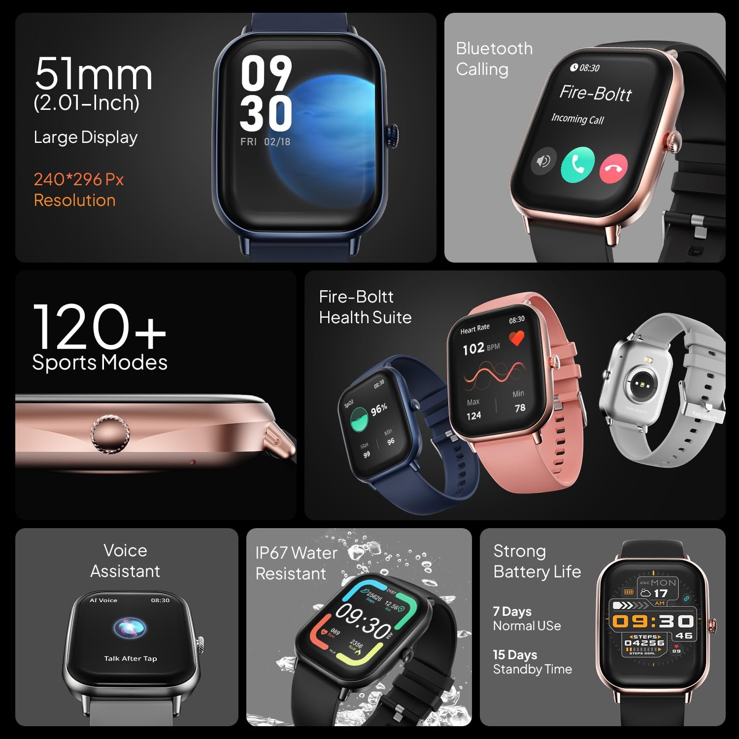 Fire-Boltt Ninja Call Pro Max Smart Watch 2.01 inch Display, Bluetooth Calling, 120+ Sports Modes, Health Suite, Voice Assistance (Grey) - Image 3