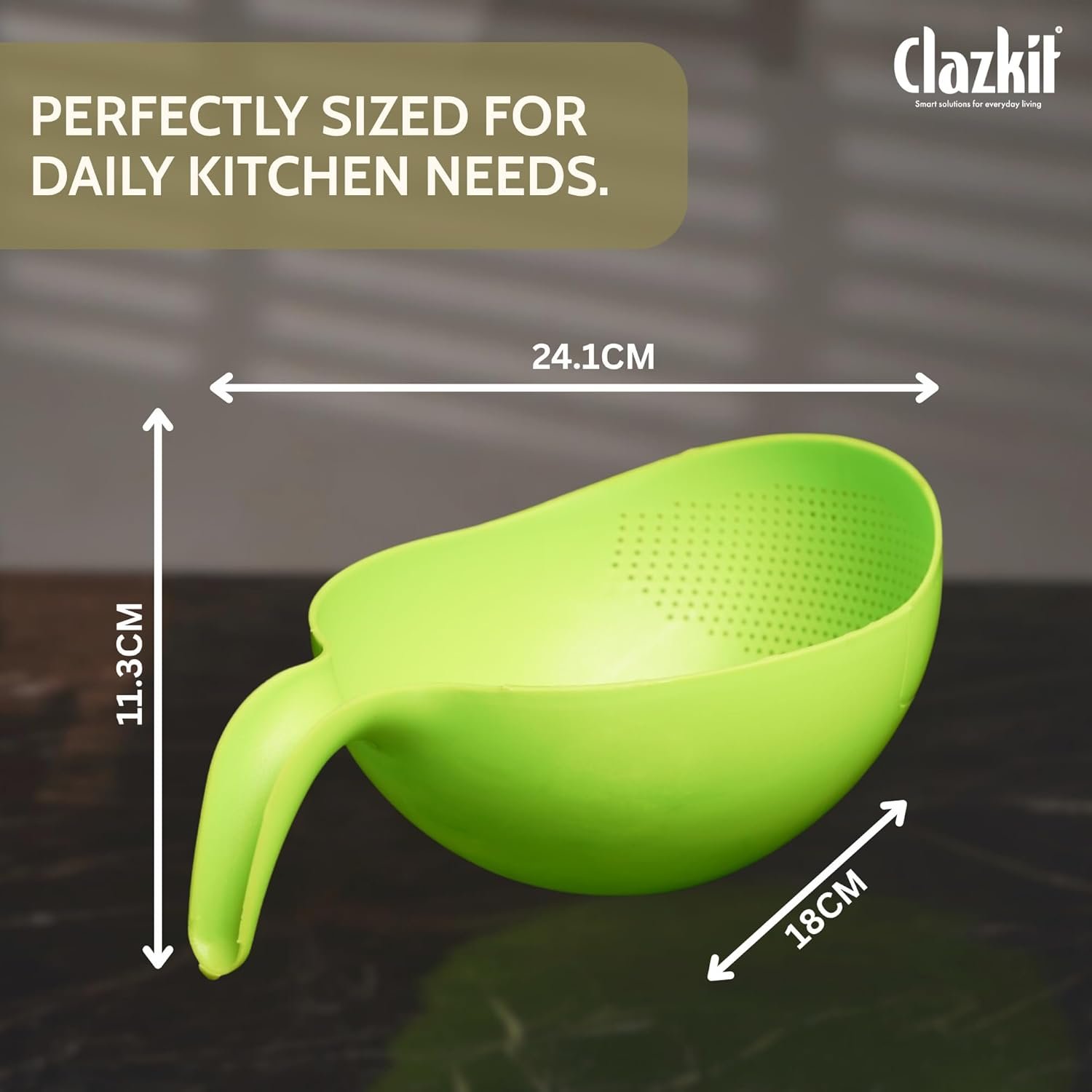 Clazkit Multi-Purpose Strainer or Washer Bowl for Rice Fruits & Vegetable Rice Bowl Color May Vary, Plastic - 10.2 x 17.5 x 24.3 Centimeters - Image 3