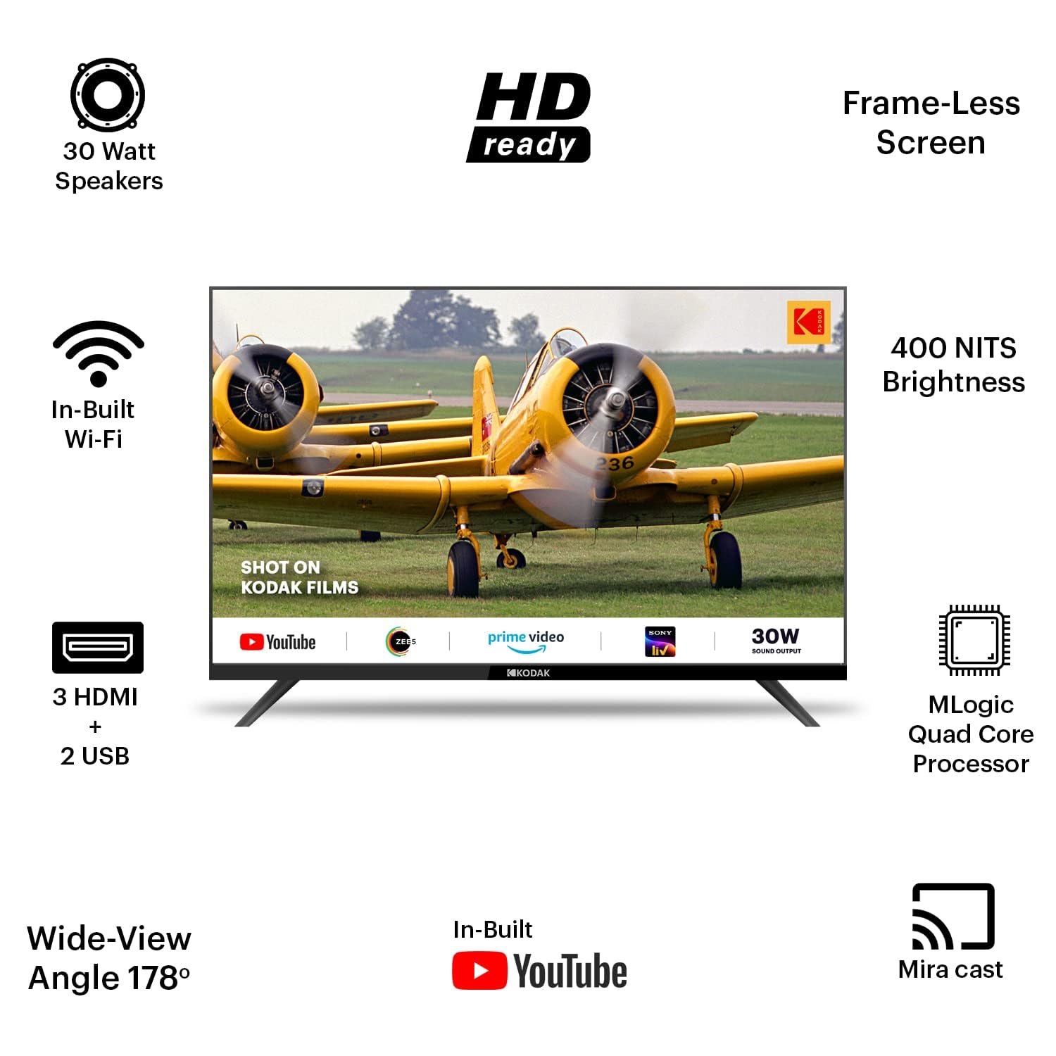 Kodak 80 cm (32 inches) Special Edition Series HD Ready Smart LED TV 32SE5001BL (Black) - Image 3