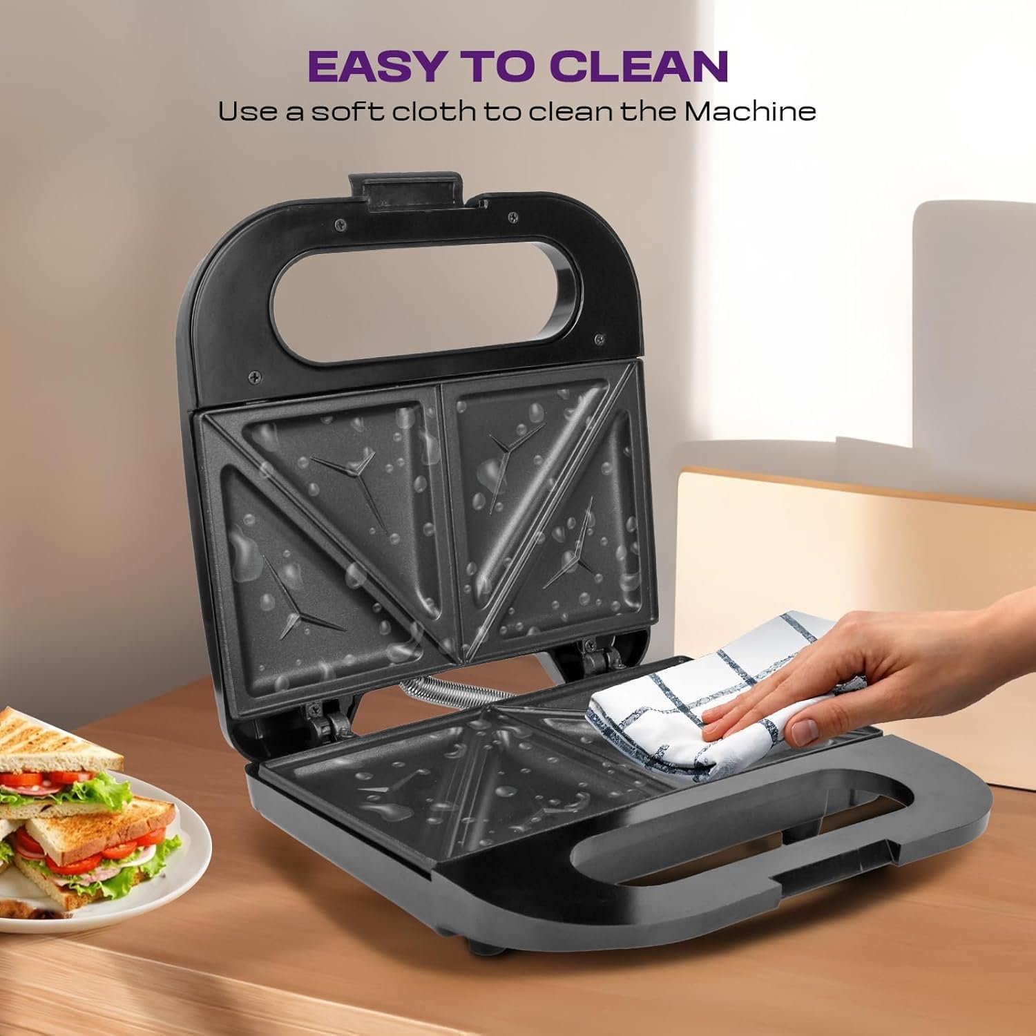 Milton Royal Express 800W Toaster Sandwich Maker | Auto Cut Off | Non-Stick Fixed Grill Plates | Easy Clean | Power Indicators | 1 year Manufacturer Warranty - Black - Image 6