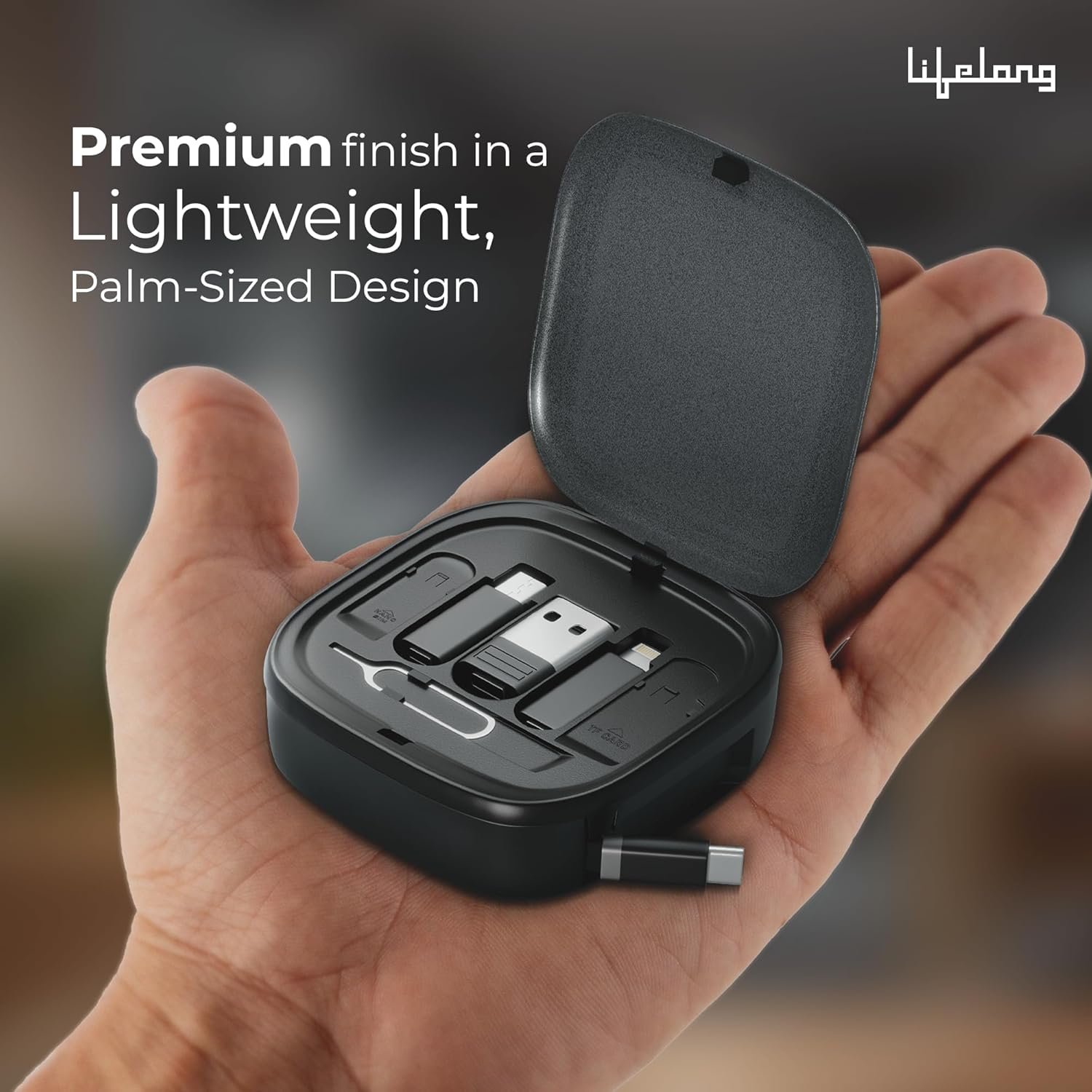 Lifelong Electronics 60W All-in-One Multifunctional Cable Kit | Fast Charging & Data Transfer | Retractable Cable with USB A & C Convertor, Micro/Lightning Connector, Sim Storage & Ejector Accessories - Image 7