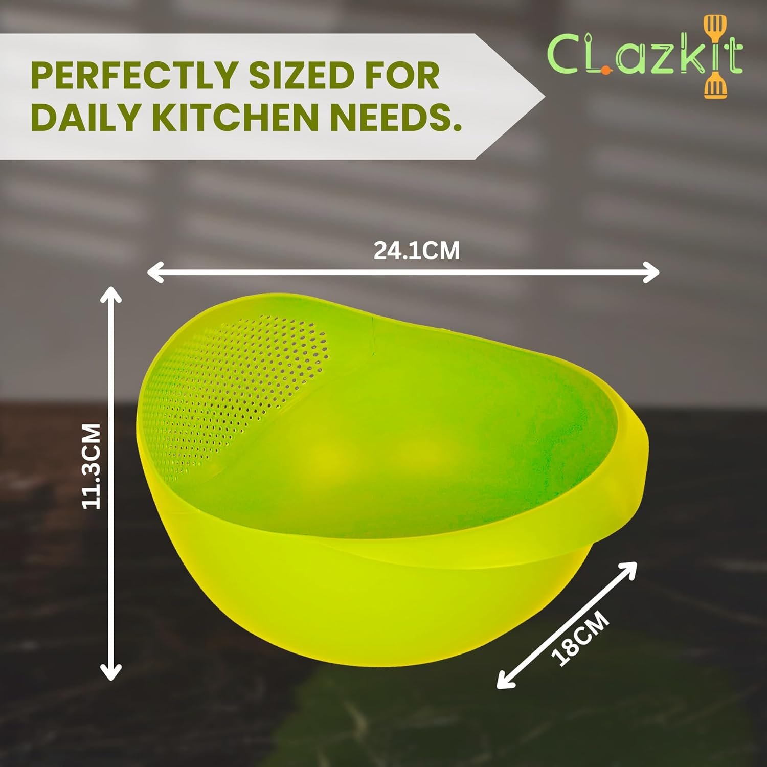 Clazkit Food Strainer Colander, Fruit Basket, Pasta Strainer, Vegetable Strainer, Kitchen Sieve, Washing Bowl, Unbreakable, (Color May Vary), Plastic - 11.3 x 18 x 24.1 Centimeters - Image 2