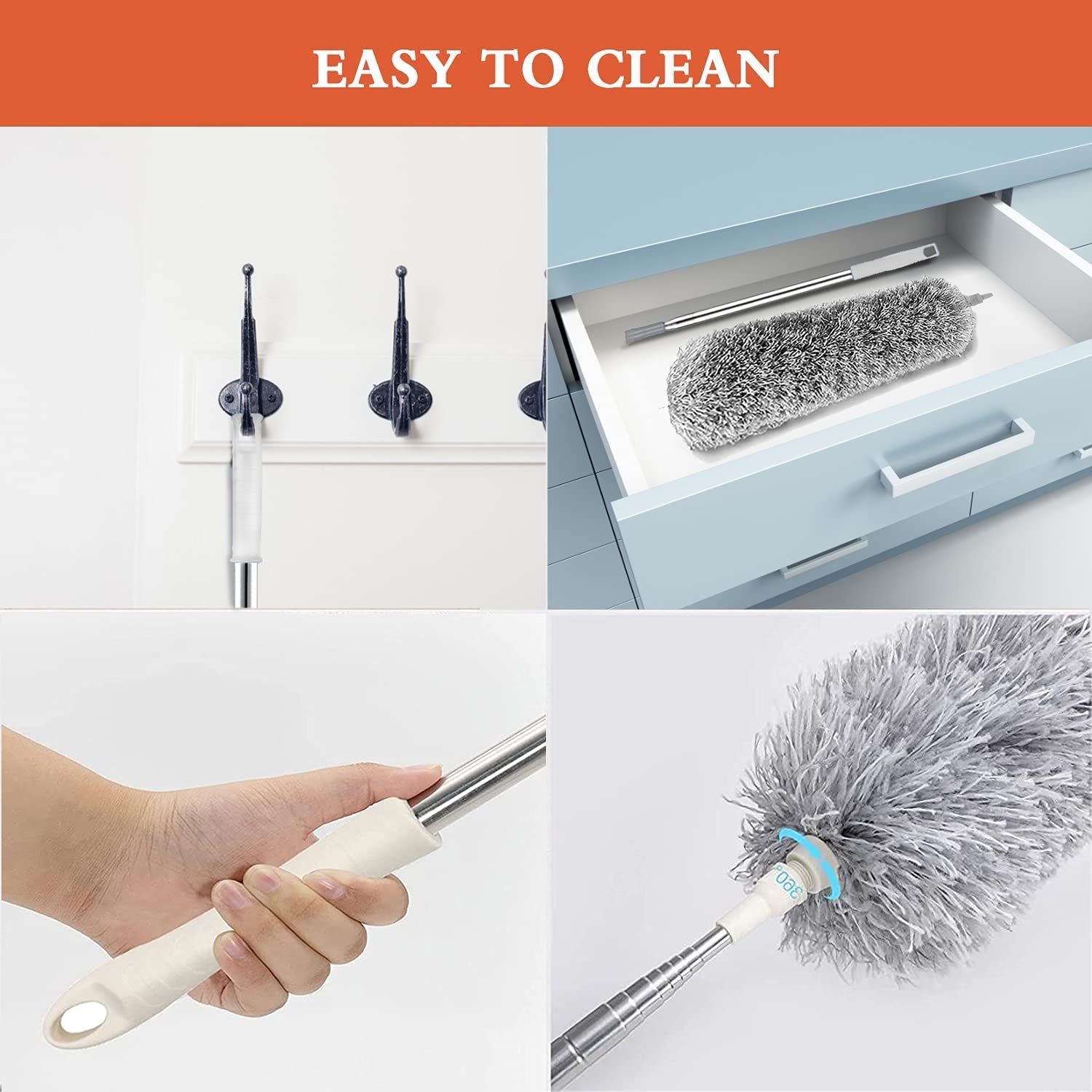 UCRAVO 2025 Upgraded Fan Cleaning Mop Microfiber Duster with Extension Pole(Stainless Steel), Extra Long 100 inches, with Bendable Head, Extendable Duster for Cleaning High Ceiling Fan, Interior Roof - Image 4