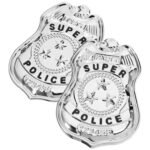 Pmeixcy Metal Police Badge with Star Design for Adults – 6 cm Silver Costume Accessory with Pin Fastening for Halloween, Cosplay, Fancy Dress & Cops & Robbers Themes