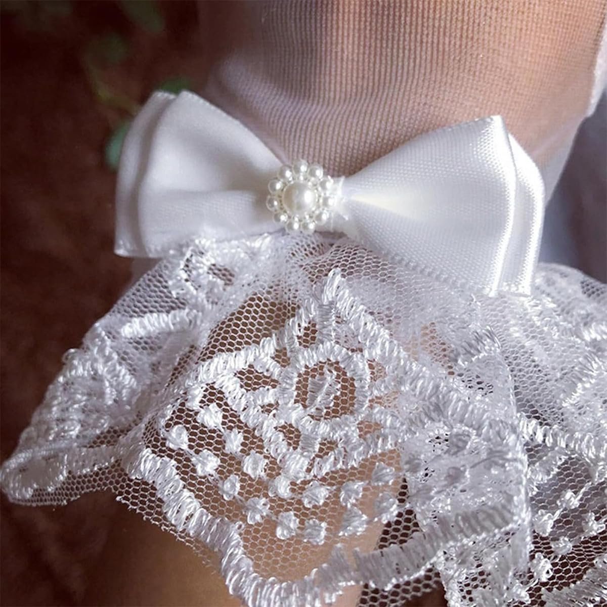 YUPPIN Women’s White Lace Mesh Bridal Accessory with Satin Bow & Pearl Detailing | Elegant Wedding & Party accessory - Image 7