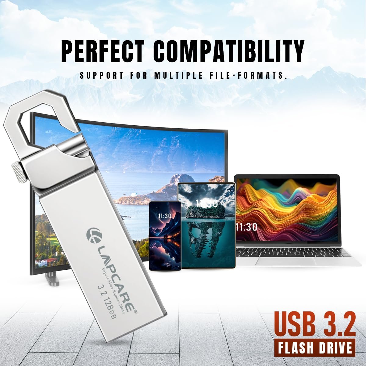 Lapcare Flais 128GB Metal USB 3.2 Flash Drive | Pen Drive | Up to 400Mbps Speed | Reliable Data Storage with 5-Year Warranty| Universal Compatibility - MAC/Win/Linux | OTG Support - Image 5
