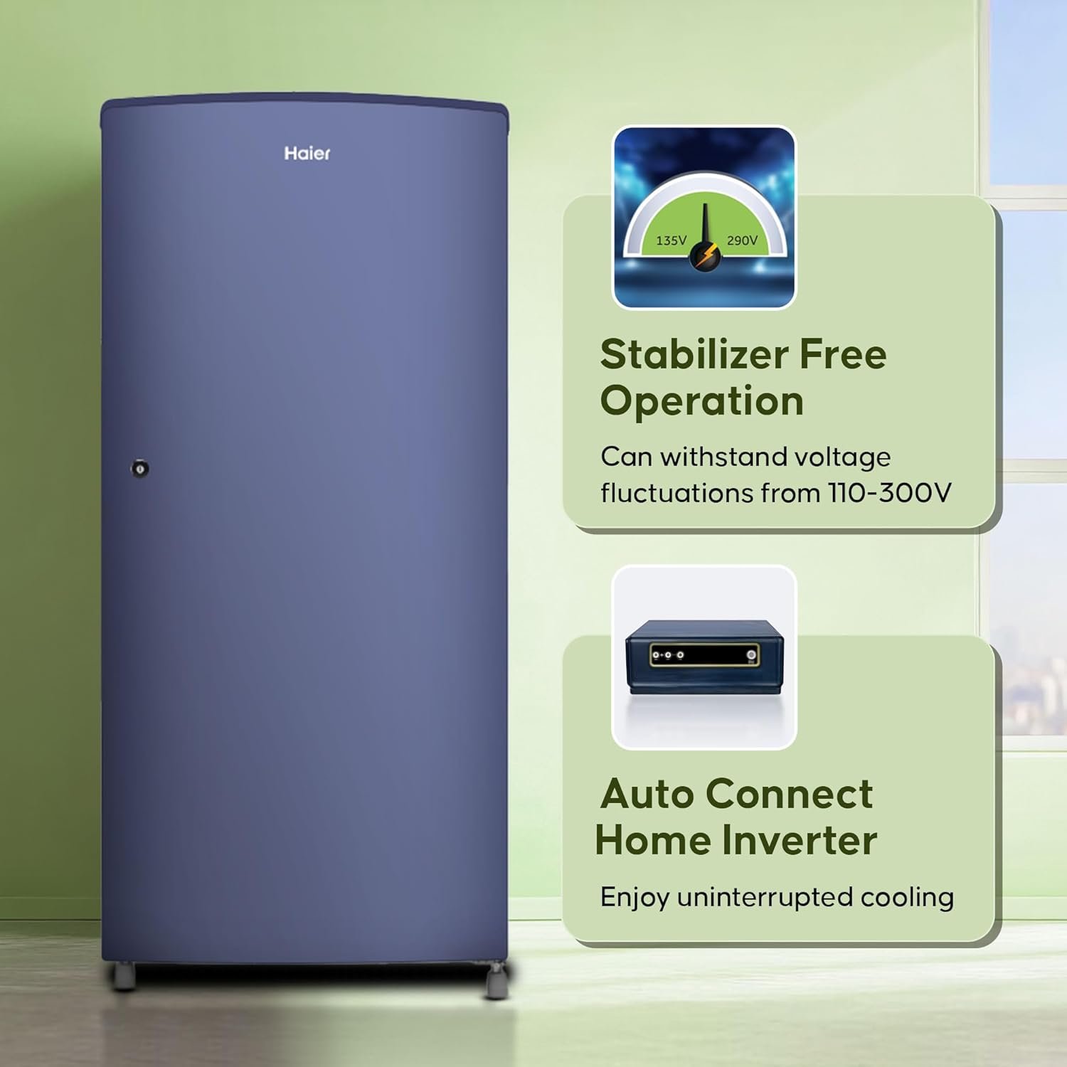 Haier 185 L, 2-Star Direct-Cool Single Door Refrigerator with DEFT Technology & Large Vegetable Box (HED-19TRB-N, Radish Blue) - Image 3