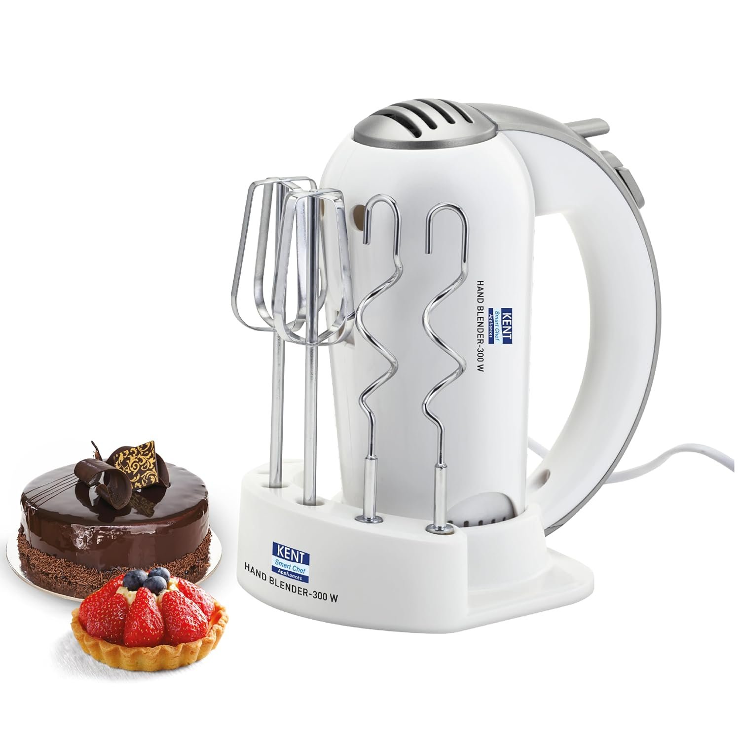 KENT 16051 Hand Blender 300 W | 5 Variable Speed Control | Multiple Beaters & Dough Hooks | Turbo Function, Plastic, 300 Watts