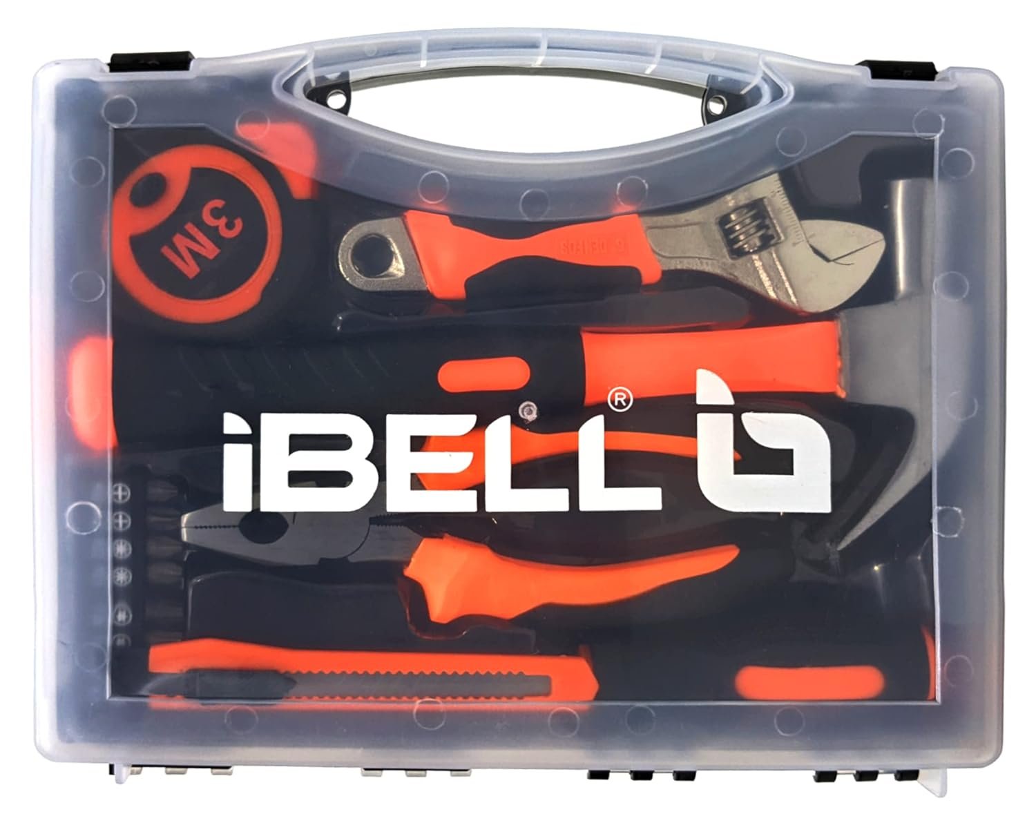 IBELL HT17-30 Hand Tool Kit (14 Pieces) | DIY & Household Repair Set with Screwdriver, Claw Hammer, Plier, Wrench, Knife, Measuring Tape & Bits | Durable Steel Tools in Hard Carry Case - Image 5