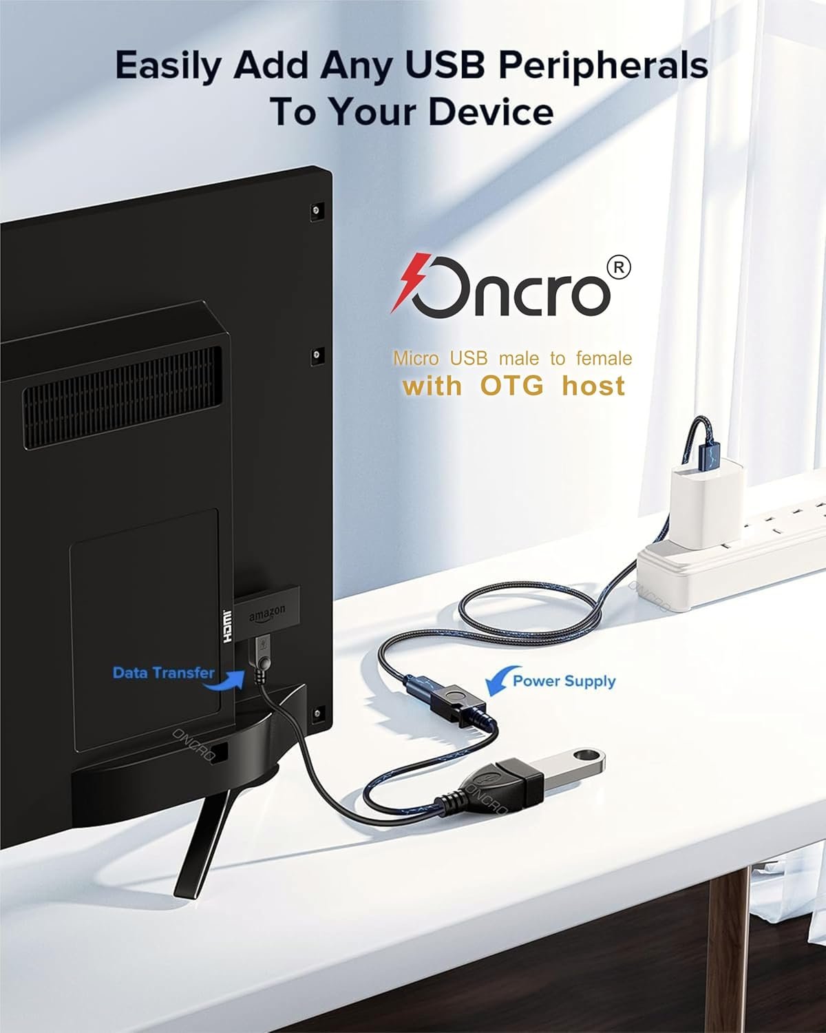 ONCRO® Fire TV Stick Amazon Upgraded USB 2 in 1 Micro Y Splitter Cable, USB 2.0 Male to Micro USB Female with Hosting to Power up OTG Device not for Charging Phone (OTG-V8 Micro) - Image 2