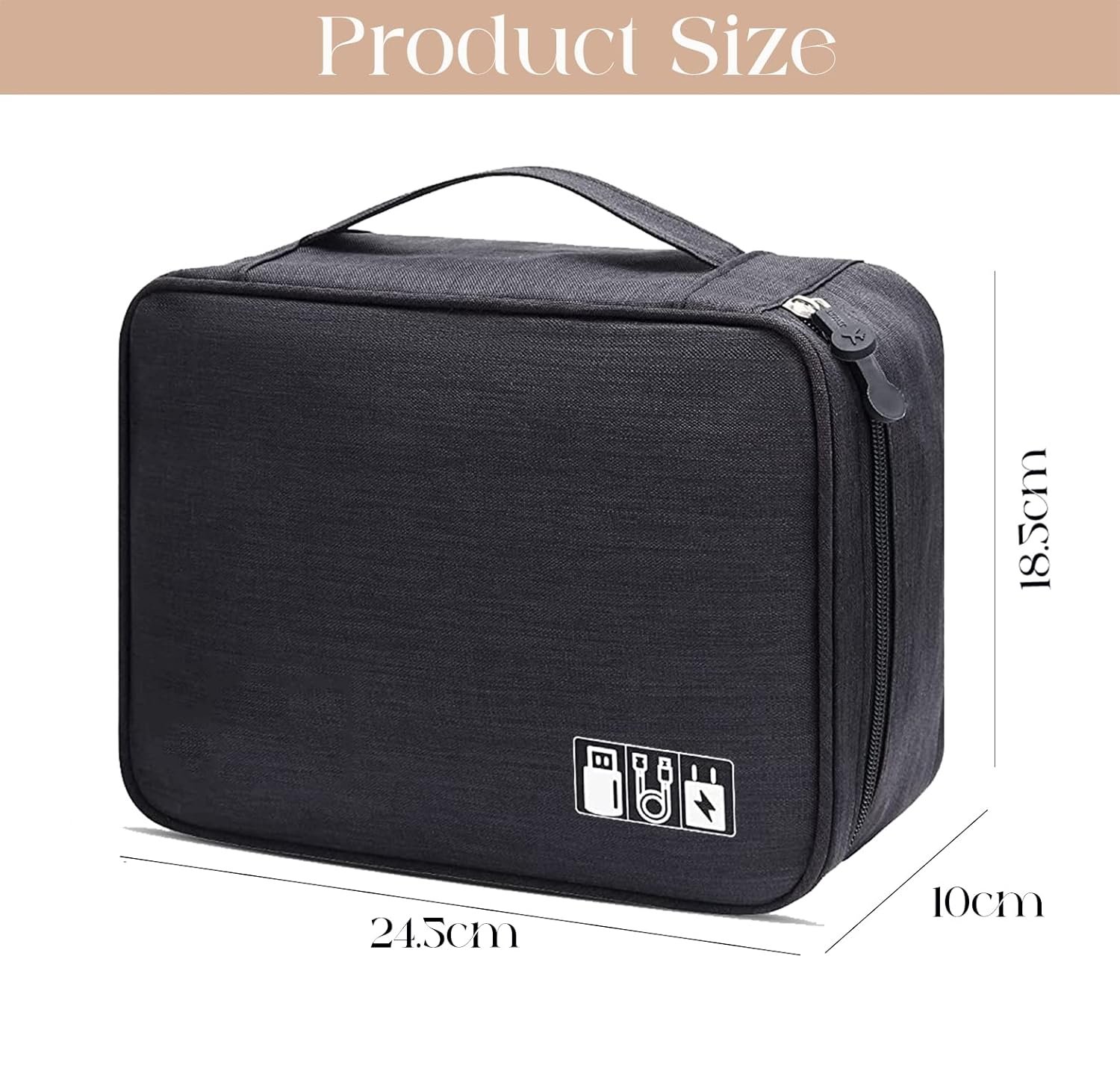 House of Quirk Polyester Electronics Accessories Organizer Bag, Universal Carry Travel Gadget Bag For Cables, Plug And More, Perfect Size Fits For Pad Phone Charger Hard Disk - Black - Image 4