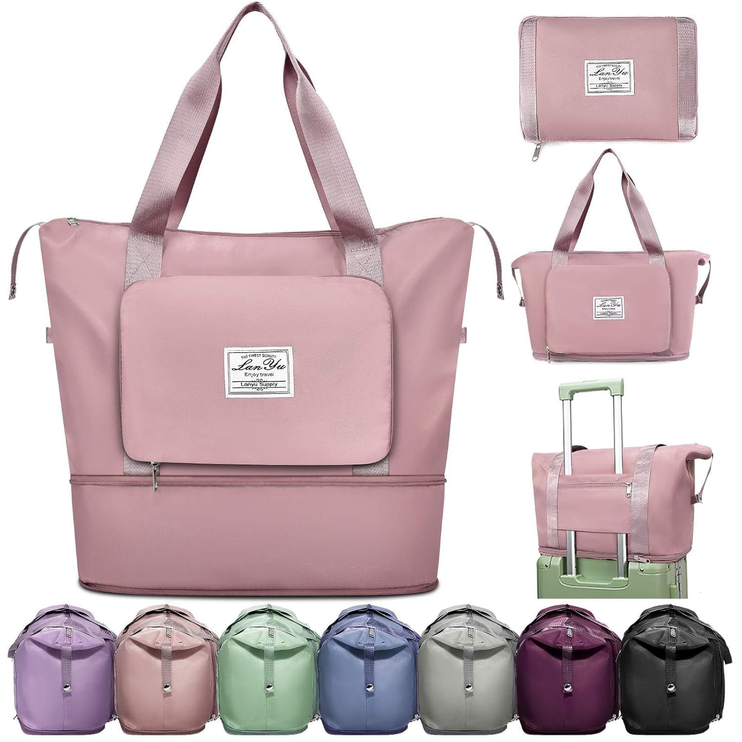 Porslin Expandable Travel Bag for Women – Foldable 41L Duffel Bag, Waterproof Carry-on Luggage Bag, Travel Handbag, Gym Bag, Weekend Bag for Ladies, Travel Bags for Women Latest Trend