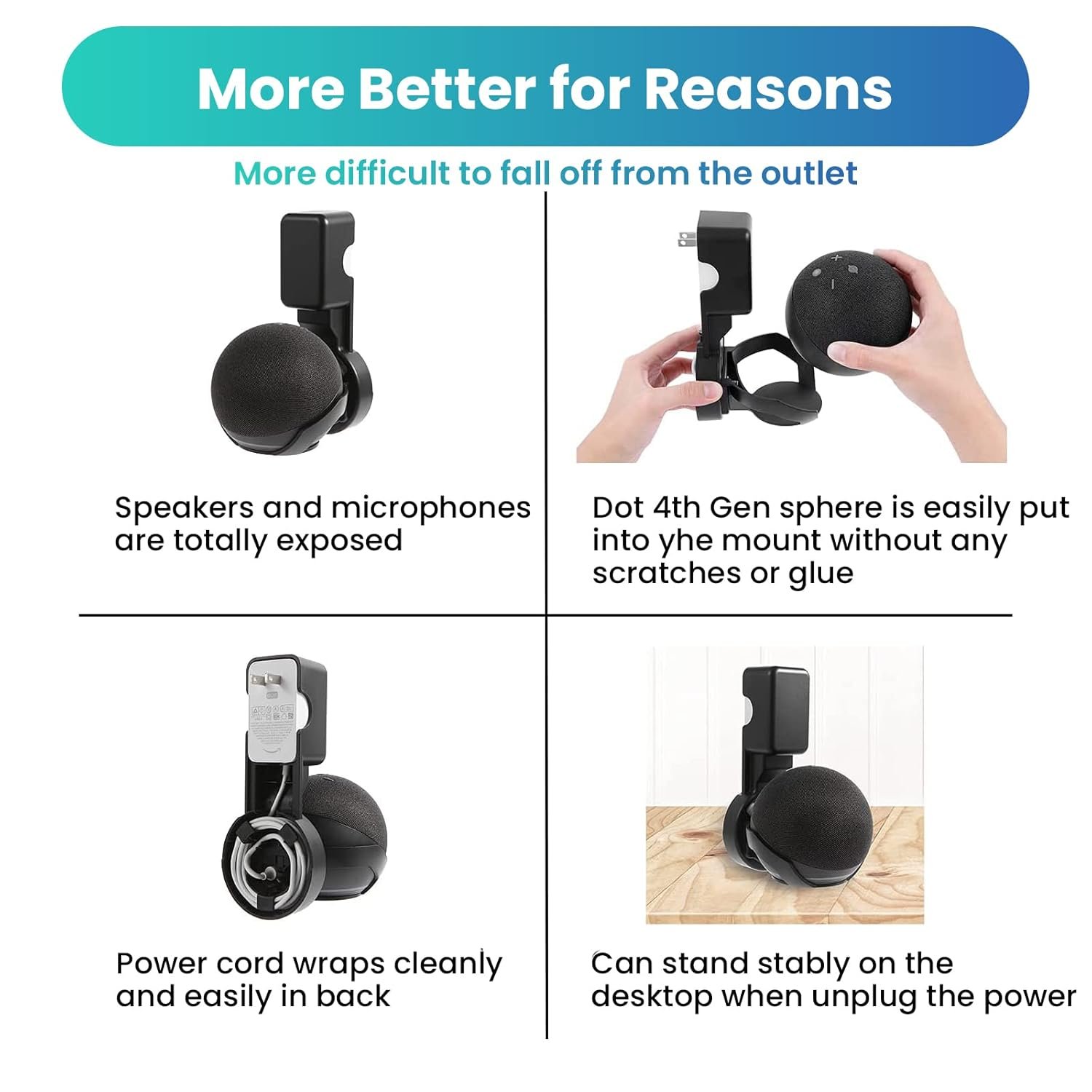 Verilux® Wall Mount Holder for Echo Dot 4th/5th Generation, Wall Holder for Alexa Echo Dot 4th/5th Gen A Space-Saving Solution with Cord Management for Your Smart Home Speakers, Black (Holder Only) - Image 5