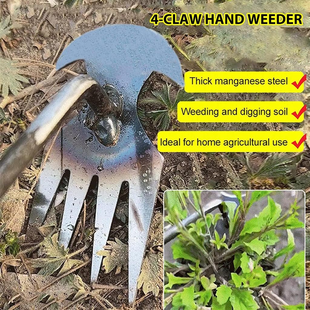 HASTHIP® Weeder Hand Tool, 21.6 Inches Garden Weeding Tool Steel 4-Claws Weeder Hand Tool, Portable Weed Puller, Manual Weed Puller for Lawn, Garden, Plant Pot - Image 4