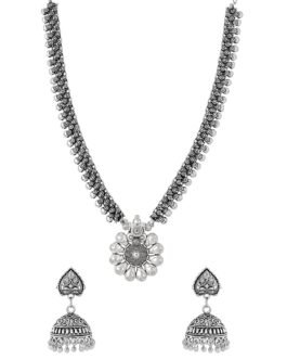 Yellow Chimes Traditional Silver Oxidised Silver Necklace Jewellery Set for Women Yellow Chimes Traditional Silver Oxidised Silver Necklace Jewellery Set for Women