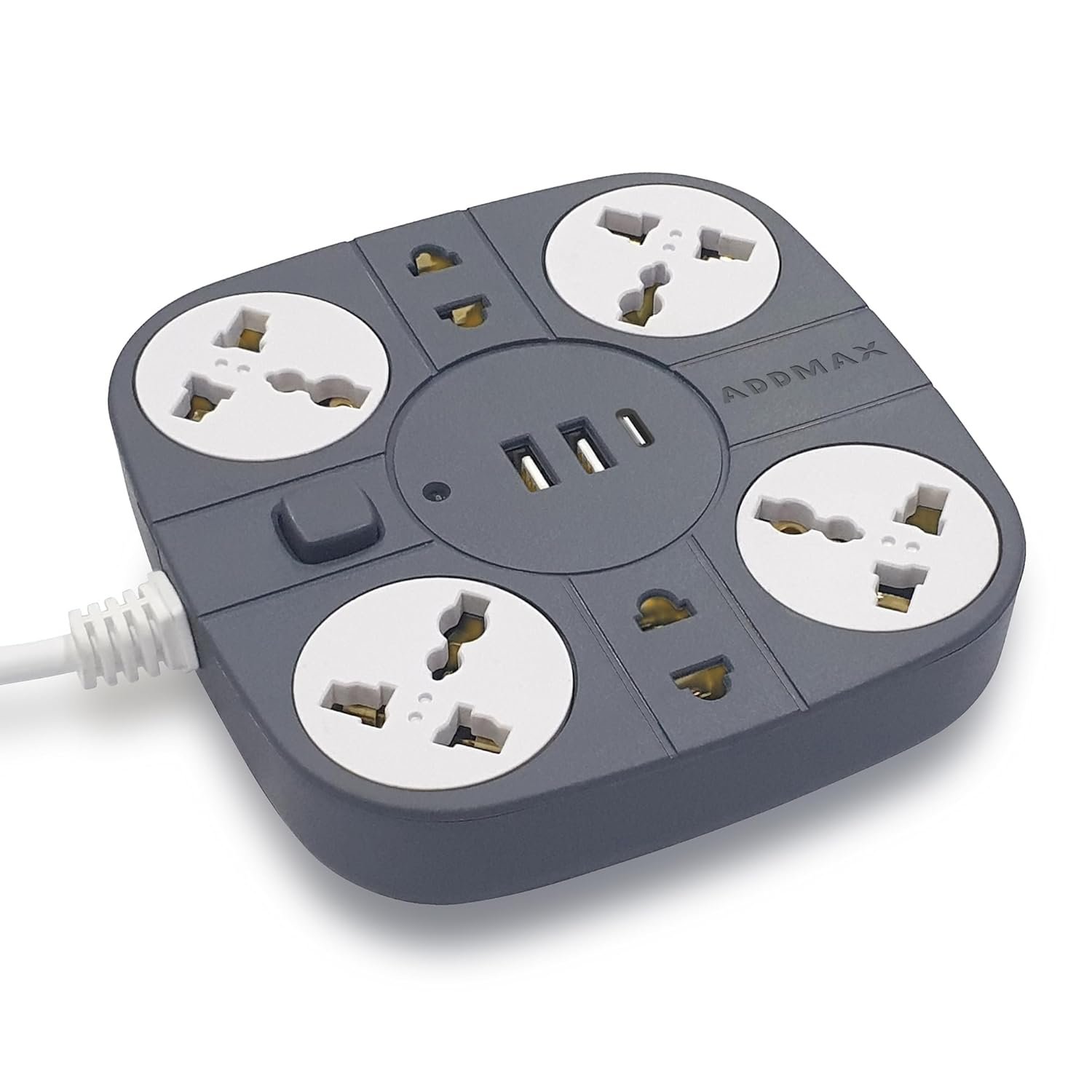 ADDMAX Extension Cord with USB – 6 Power Socket with 2 USB Ports | 1.8 Meter Heavy Duty Cord | 10A 220V Multi Plug Extension Board | Fire Flame Proof Extension Cord for Home & Office – Grey