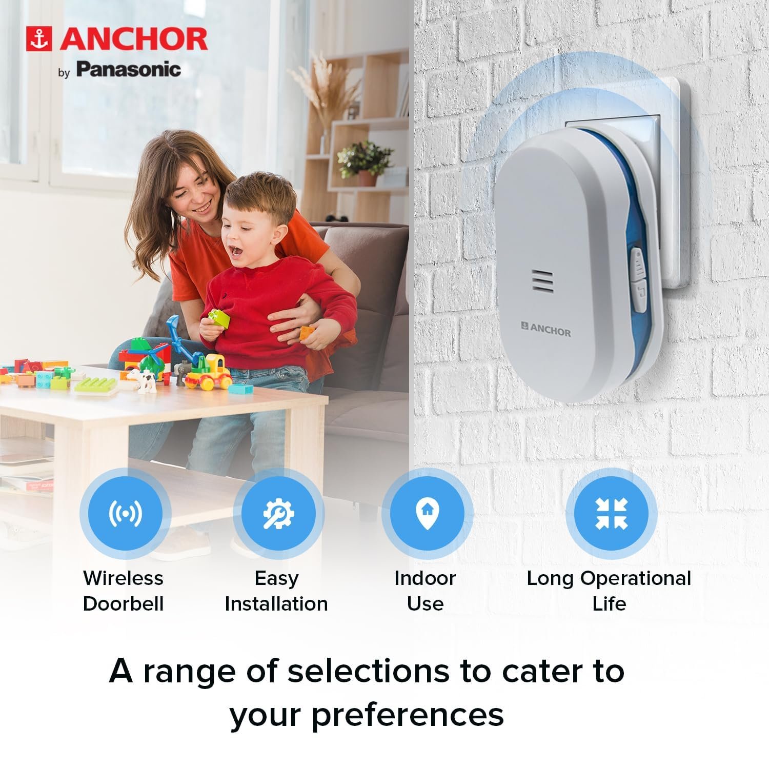 Anchor by Panasonic Wireless Doorbell | 45 Melodies Calling Bell for Home, Office with 120 Meter Operating Range | Door Bell for home (22720) - Image 2