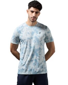 TECHNOSPORT Men’s 100% Polyester Regular Fit Half Sleeve Printed Crew Neck T-Shirt with Techno Dry, Anti Microbial Properties for Gym, Workout and Regular Use