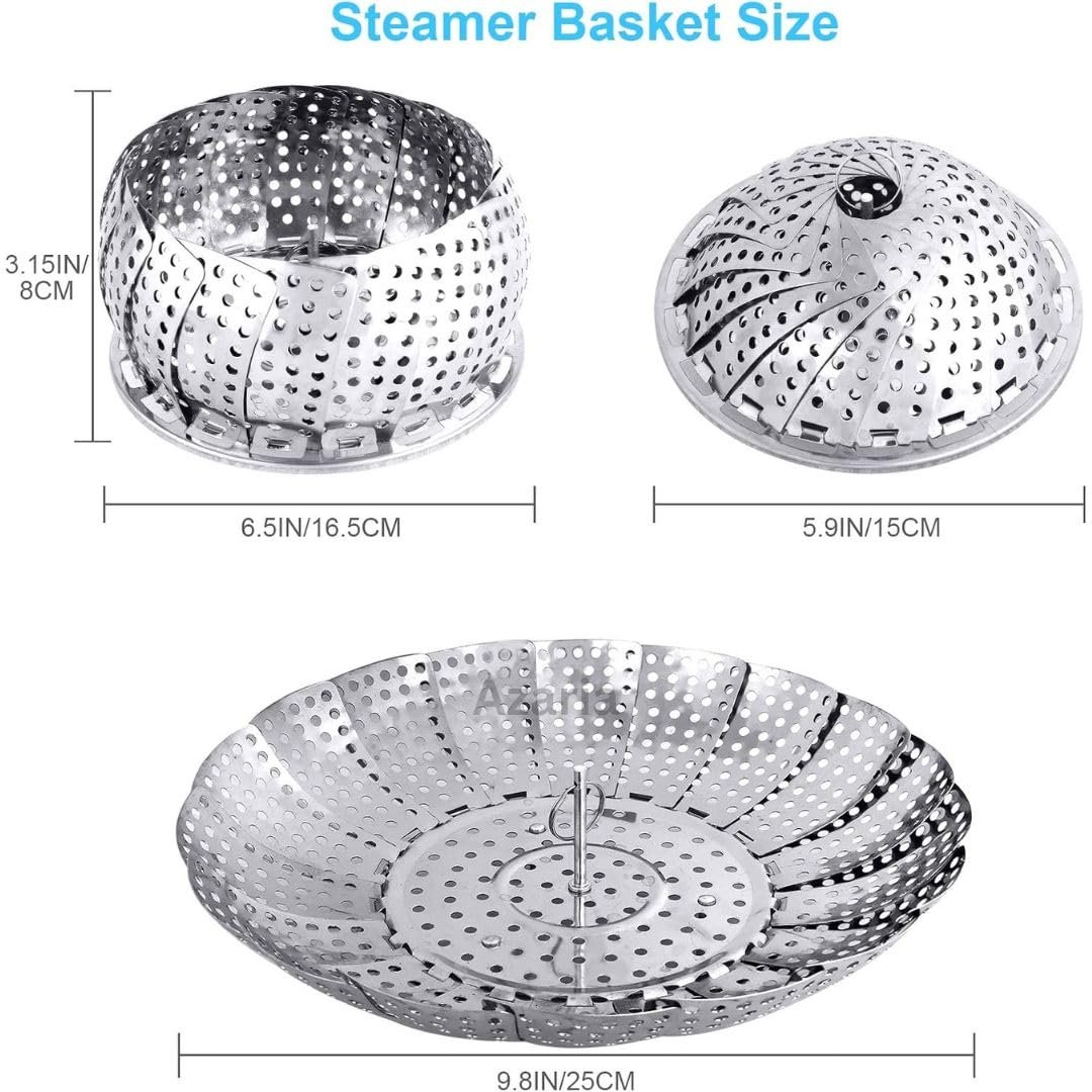 Azaria Vegetable Steamer Basket - Premium Stainless Steel Steamer for Kitchen | Momos Maker Steamer | Folding Expandable Steamer for Vegetables | Vegetable Steamer for Cooking - Image 6