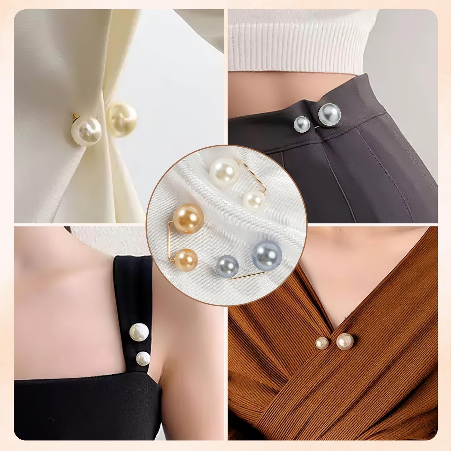 TecoKart® 8pcs Artificial Pearl Brooch Saree Pin for Pleats Anti-Exposure Neckline Safety Pins HiJab Pin for Women Girls Clothing Size Alteration Clothing Accessories for Women - Image 2