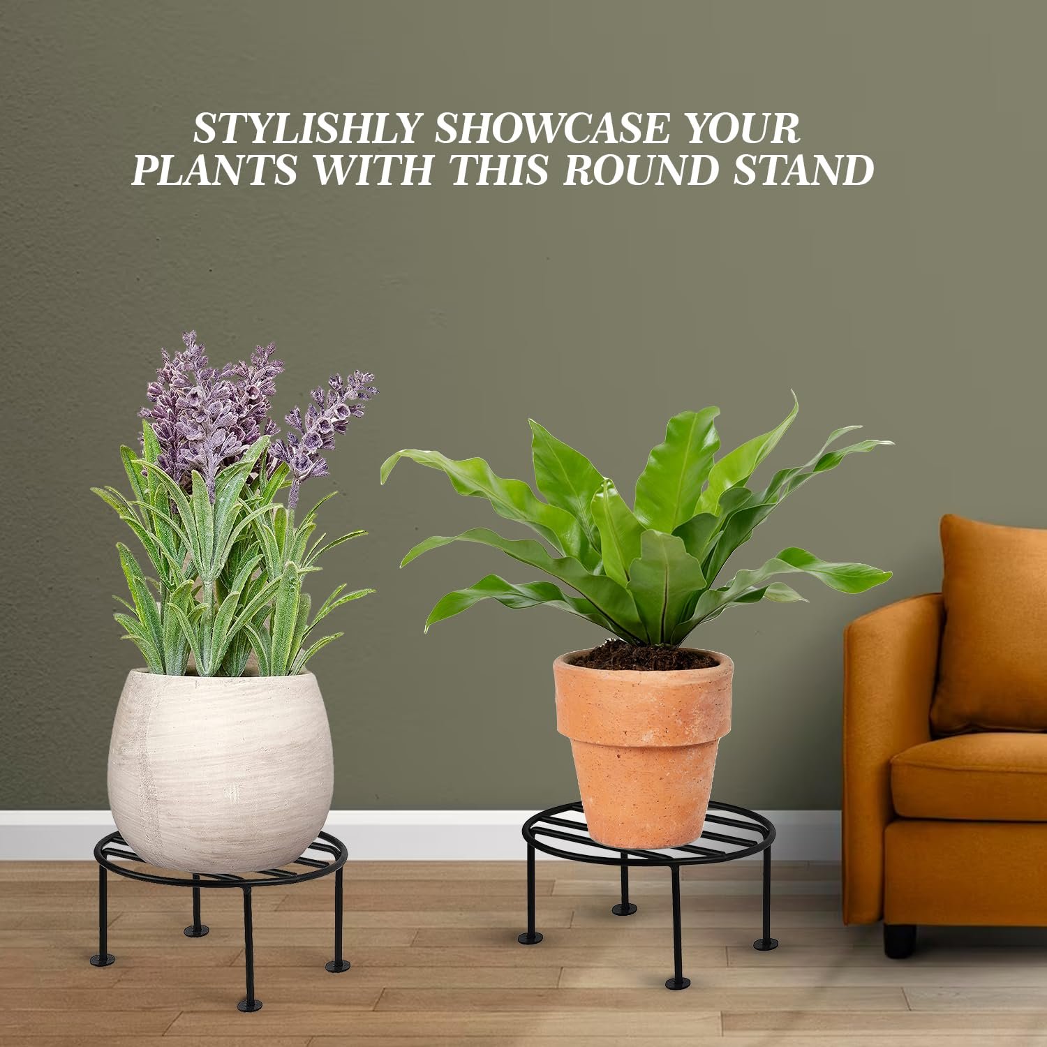 ORILEY 4 Pcs Round Plant Stand Galvanised Metal Flower Pot Holder Rust Resistant Gamla Support Corner Rack Outdoor Display Shelf for Home Garden Balcony Decoration (Black) - Image 5