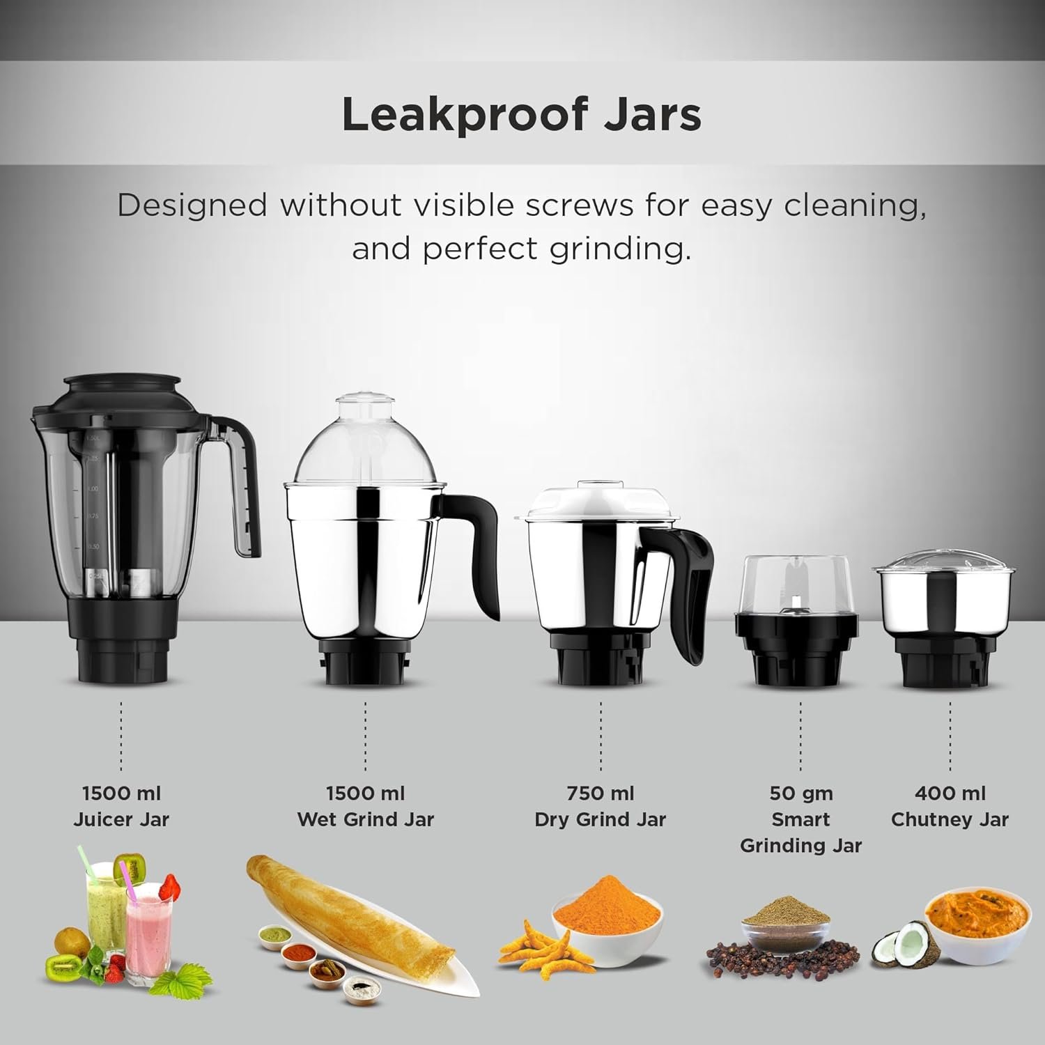 Butterfly Jet Elite Plus Mixer Grinder, 750W, 5 Jars, Grey - Image 4