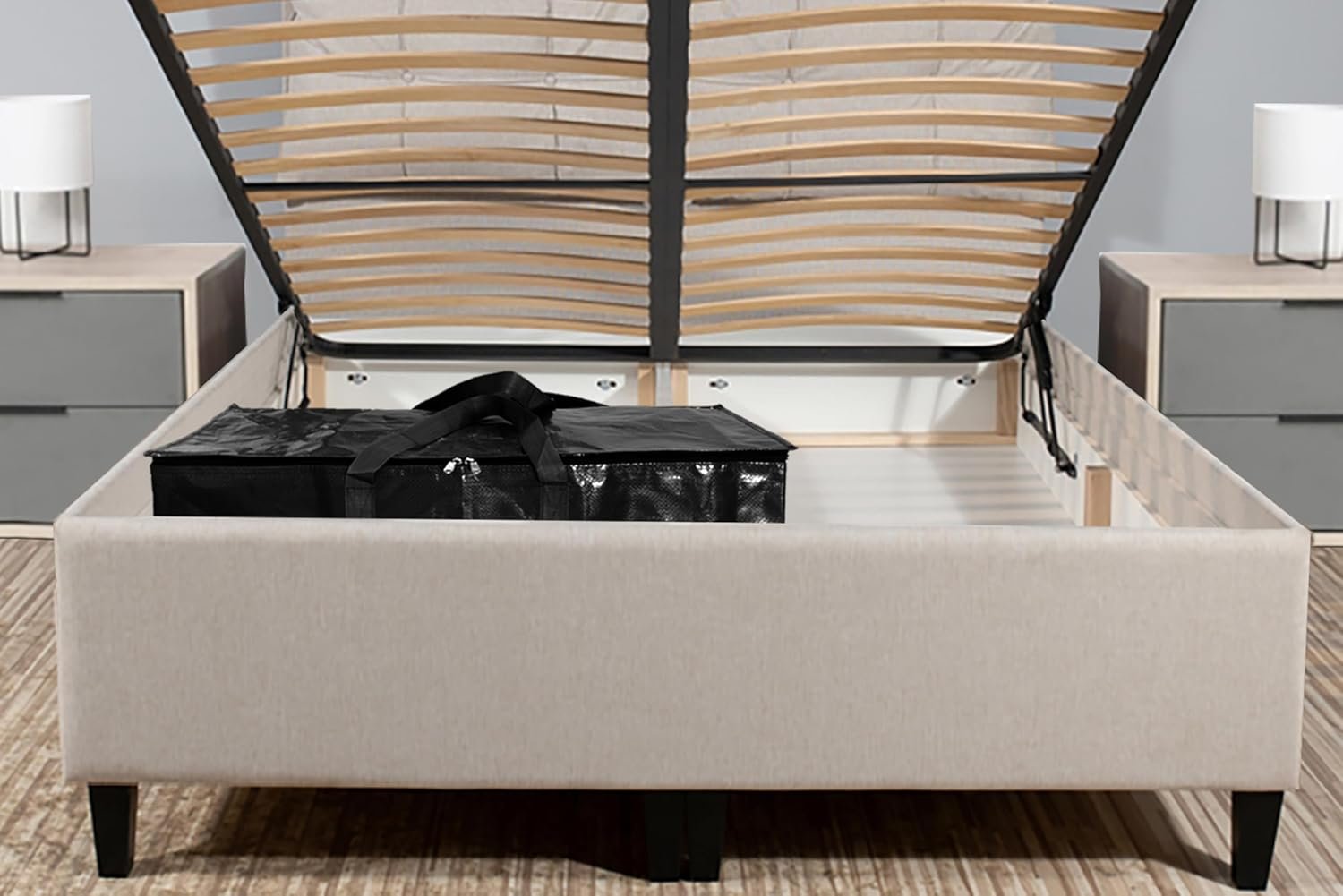 Shalimar Large Capacity Foldable Under Bed Storage Bags/Duffle Bags for Travel/Moving Bags/Wardrobe Organizer Bags | Comfortable Handles | Water Resistant | 24.5Lx12Wx14H Inches | Pack of 1 - Black - Image 6