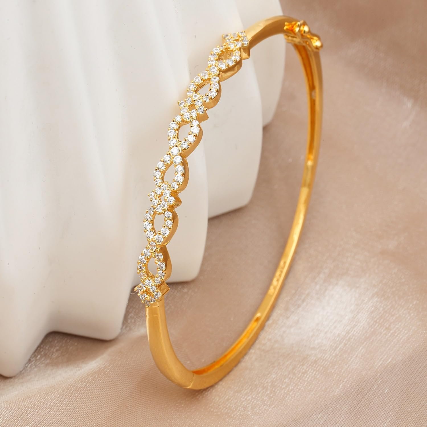 MAIRA 925 Sterling Silver Infinity Kada Bracelet | Micron 18K Gold Plated Cubic Zirconia Anti Tarnish Hypoallergenic Kada for Women |Valentine Gift for Women| Certificate of Authenticity - Image 4