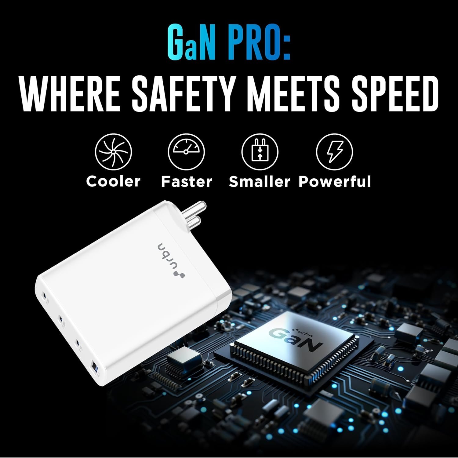 URBN 100W GaN Fast Charger | Quad Port (3 Type-C + 1 Type-A) | QC & PD Compatible | Samsung Super Fast Charging 2.0 | 12-Layer Protection | Compact Travel Adapter for Laptop, iPhone, Samsung, MacBook - Image 8