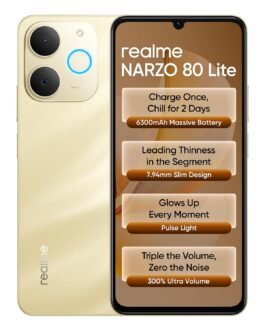 realme NARZO 80 Lite 4G (Beach Gold, 4GB+64GB) | 6300mAh Segment’s Biggest Battery | 7.94mm Slim Design | 300% Ultra Volume | Pulse Light: 9 Colors, 5 Glow Modes | Ai Assist realme NARZO 80 Lite 4G (Beach Gold, 4GB+64GB) | 6300mAh Segment’s Biggest Battery | 7.94mm Slim Design | 300% Ultra Volume | Pulse Light: 9 Colors, 5 Glow Modes | Ai Assist