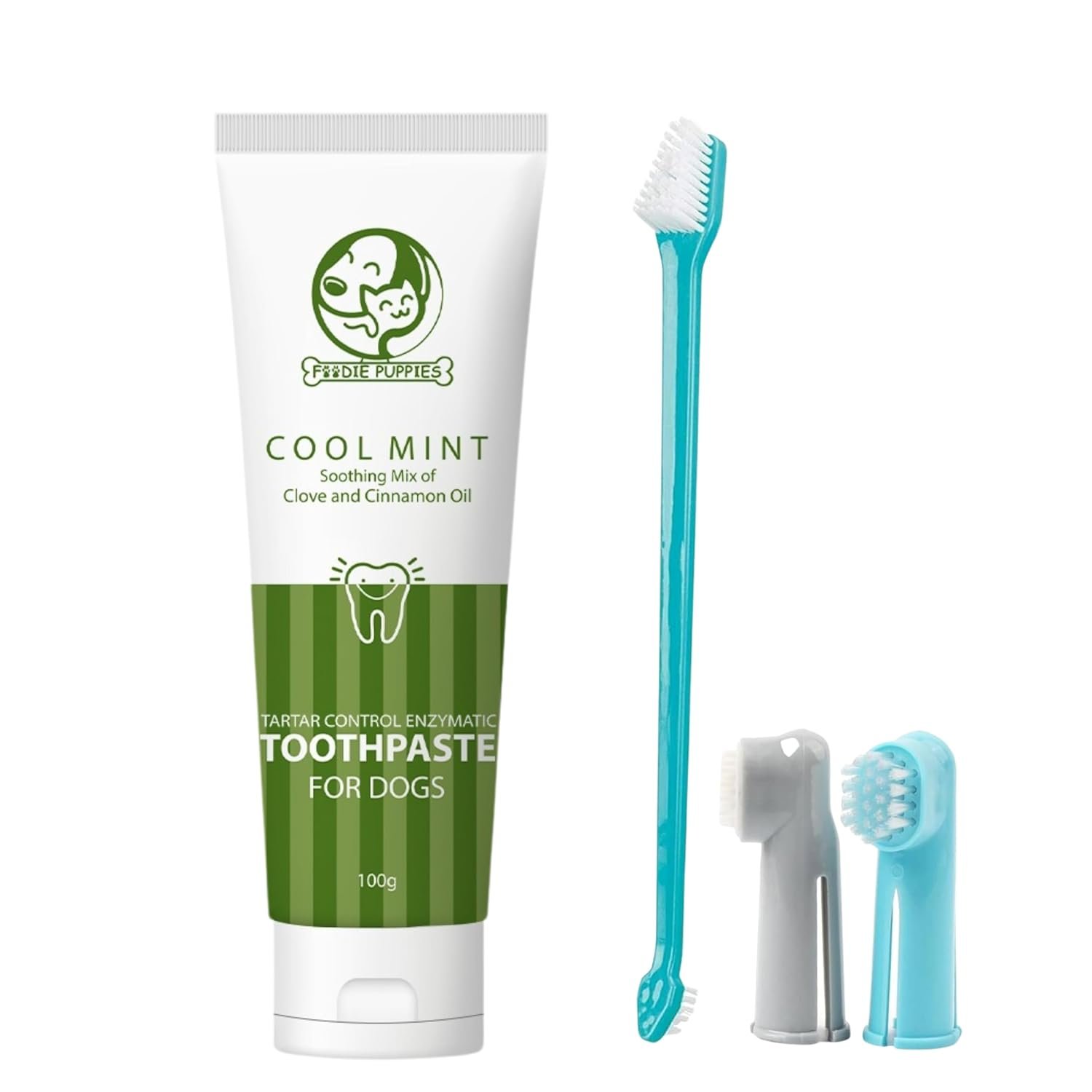 Foodie Puppies Pet Dental Oral Care Kit Combo - (Coolmint Toothpaste- 100g + 3Pcs Toothbrush) for Dogs | Soothes Inflame Gums, Remove Bad Breath, and Mix of Clove & Cinnamon Oil for Dogs and Puppies