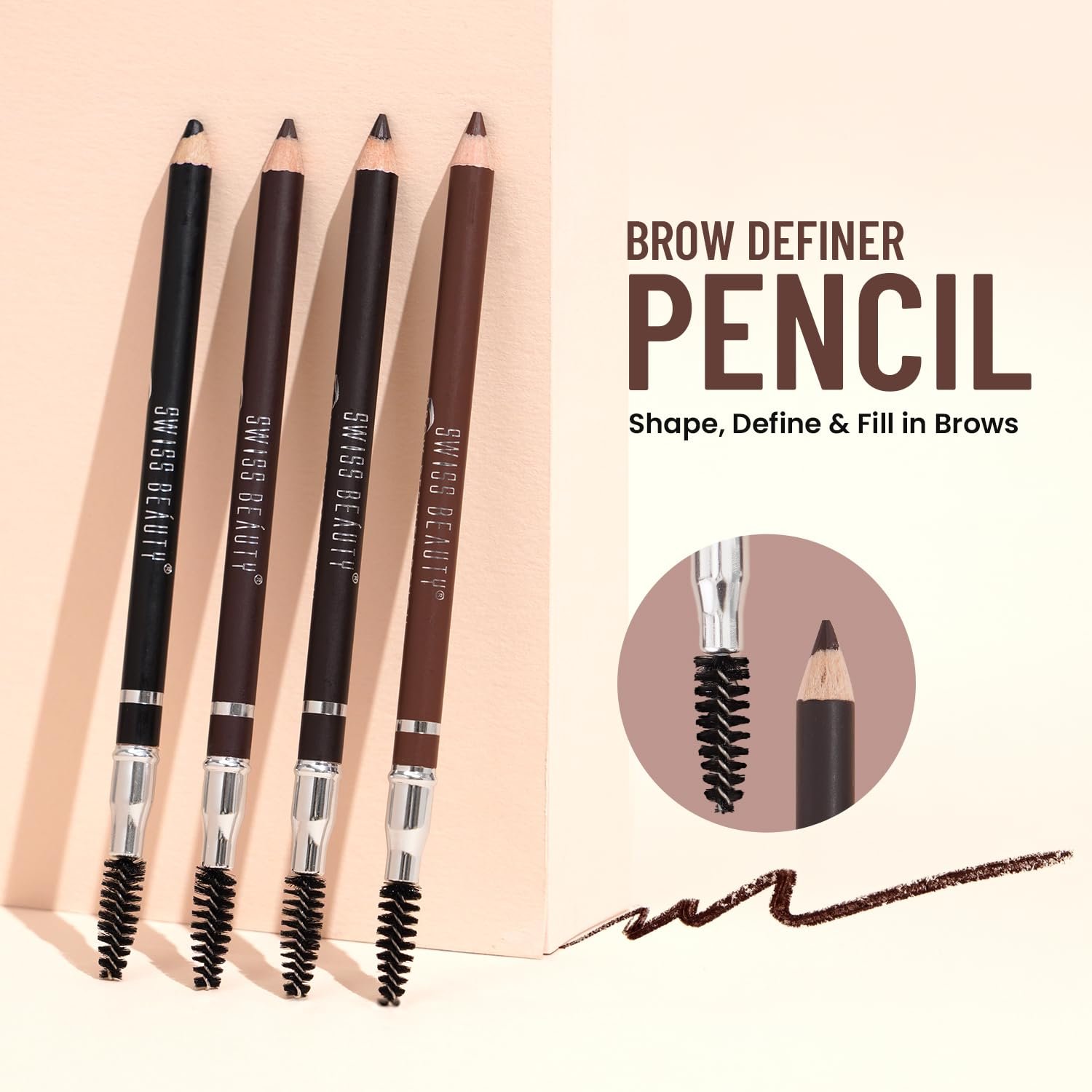 Swiss Beauty Eyebrow Definer Pencil With Spoolie | Smudge Proof, Waterproof And Pigmented Eyebrow Pencil |Shade - Deep Brown, 1.5Gm | - Image 2
