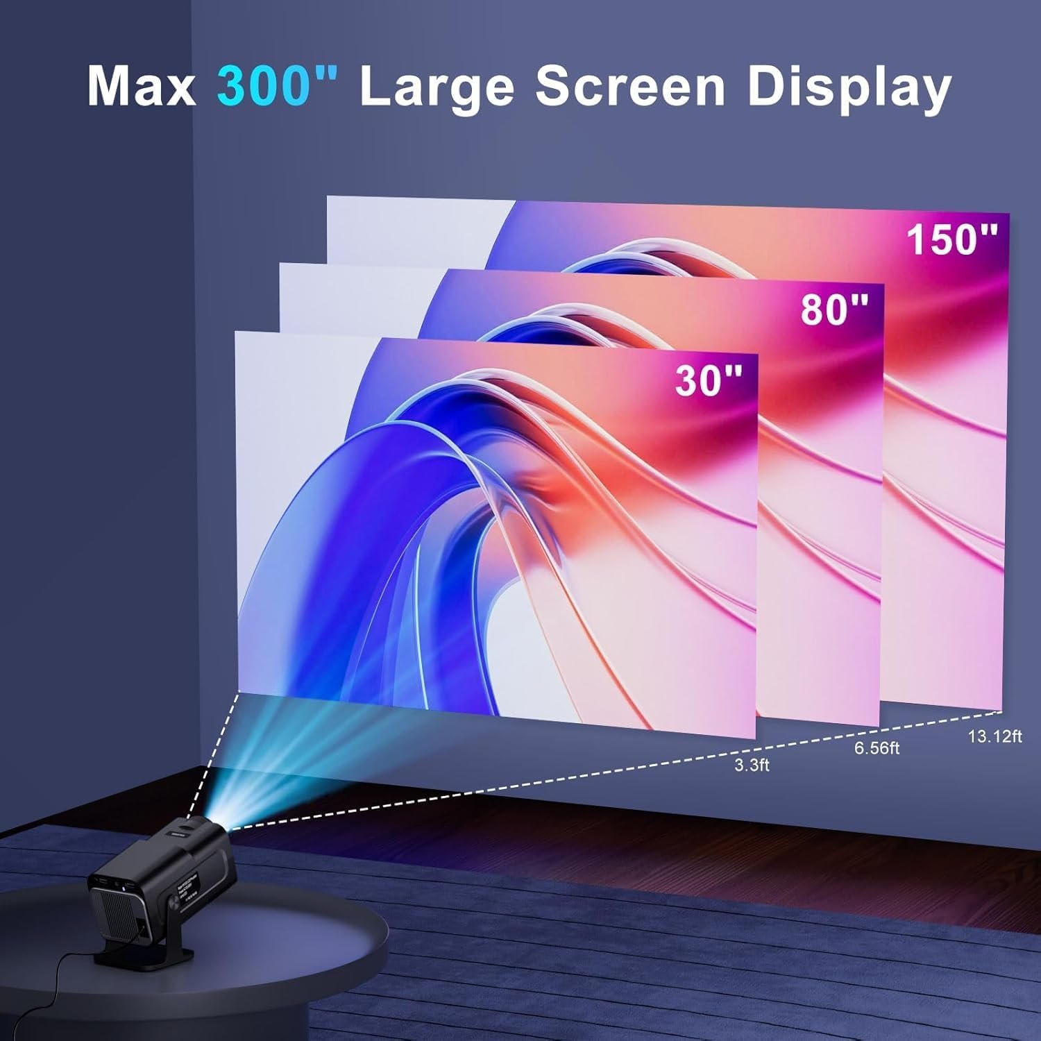 BIGASUO Hy320 Mini Portable Projector-5G WiFi 6,Bluetooth 5.0 and Android 11,Support 4K and 1080P Full Hd,12,000 Lumens,Led Projector with 4D/4P Auto Correction,180° Rotation,Electronic Zoom (BGP27) - Image 3