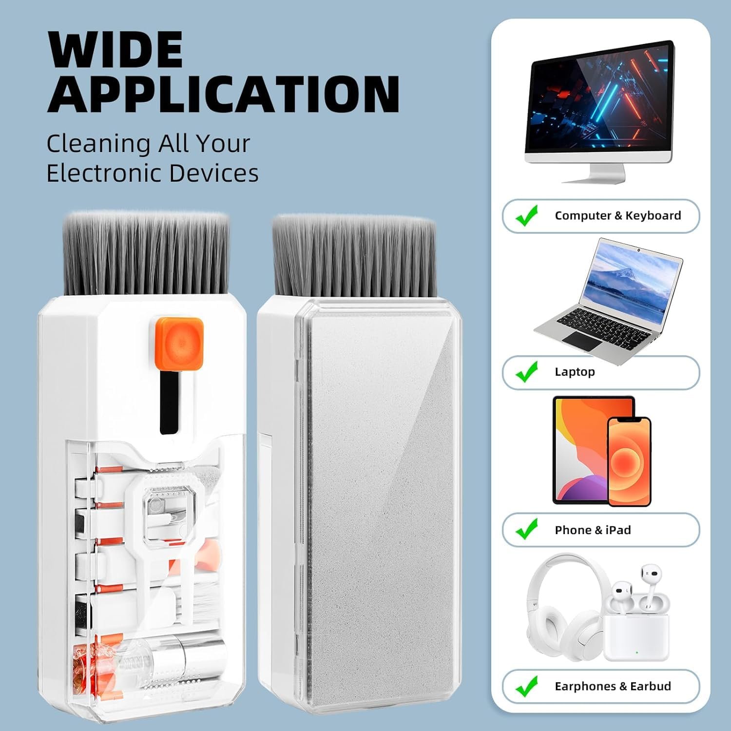 Sounce 10 in 1 Cleaning Kit Computer Screen Brush Tool, Multi-Function Electronic Cleaner Spray for Screen, PCs, Monitors, Keyboards, Desktop, MacBooks, Mobile, iPhones, Earbuds, and Camera - White - Image 9