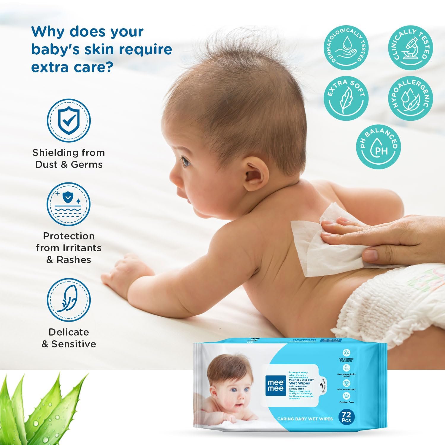 Mee Mee Soft Gentle Baby Wet Wipes (72 Wipes) Pack of 5 | Infused with Aloe Vera and Vitamin E | Paraben & Sulphate Free | Cleansing Wipes | Wipes Combo for Babies - Image 3