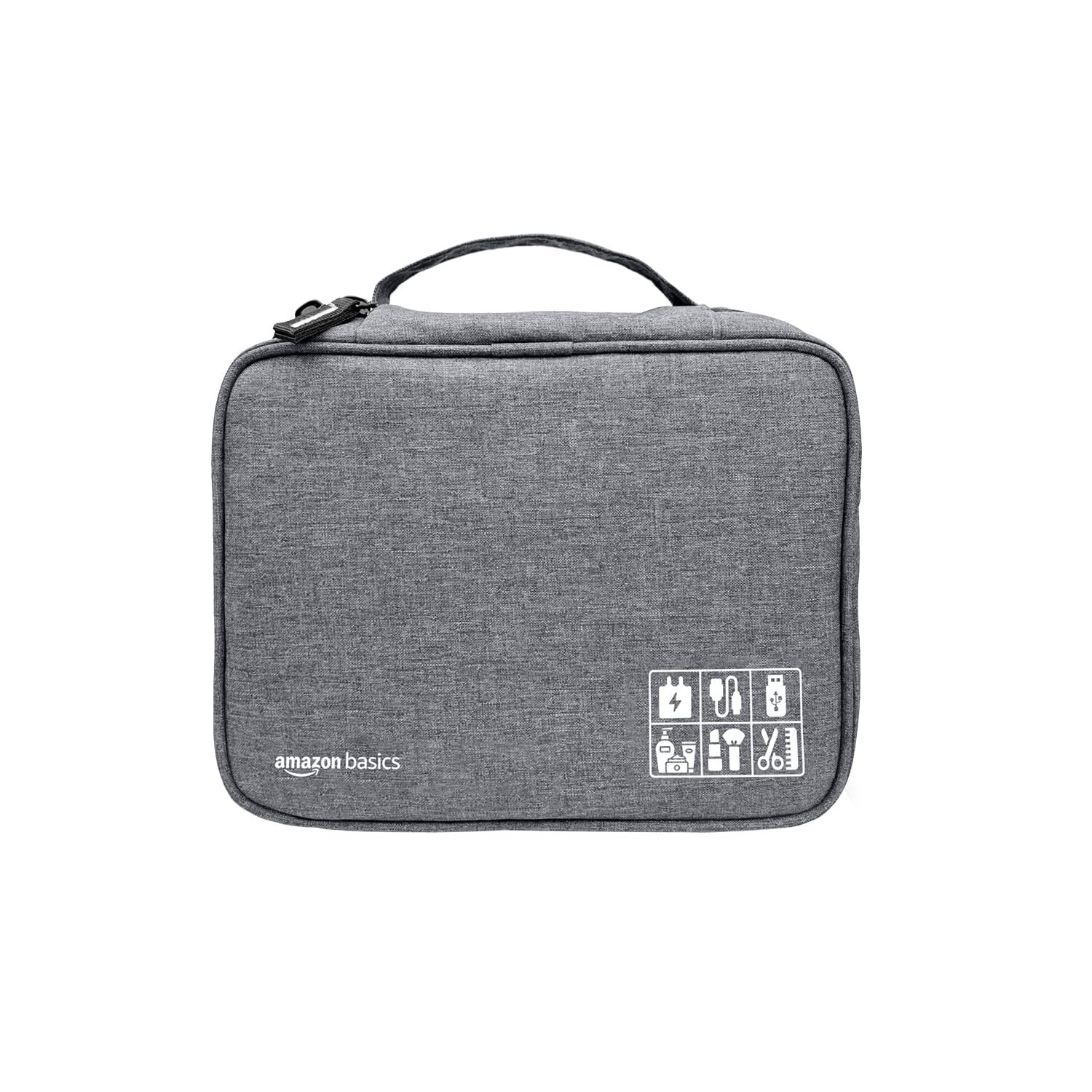 amazon basics Travel Organiser for Electronic Accessories, Flexible Padded Dividers, Waterproof, Foam Padding, for Cables, Chargers, Hard Disk, Power Bank (Grey)