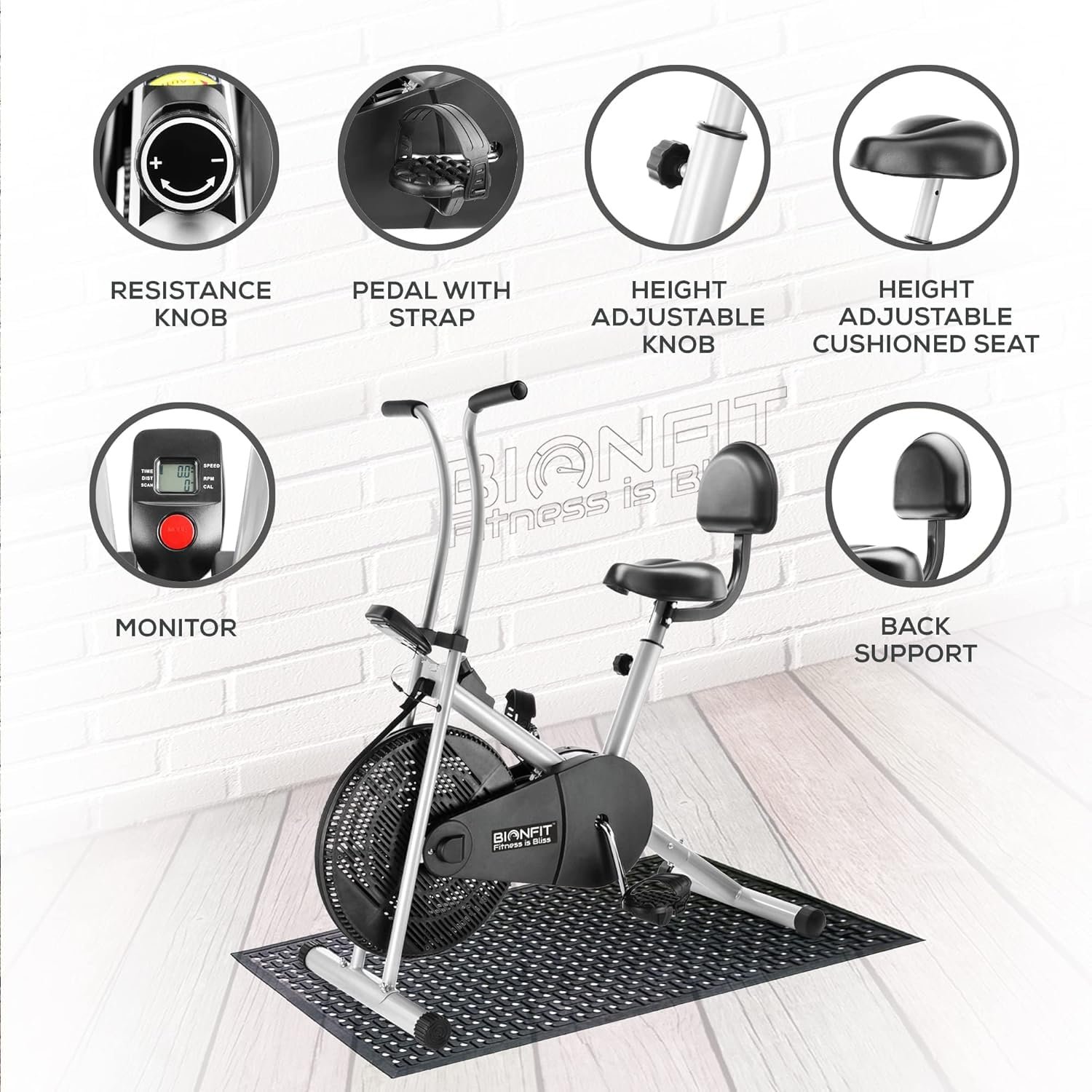 BIONFIT Exercise Cycle for Home Gym Fitness | Fixed Handle Air Bike for Women, Cardio Exercise with Back Support Seat, Max Weight: 120 Kg | For Free Installation, Contact Bionfit Customer Care - Image 4