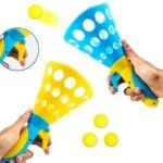 Storio Click and Catch Twin Ball Launcher Game with 3 Balls Indoor Outdoor Toy Set, Pop & Catch Ball Play Fun Boys & Girls – Multicolor