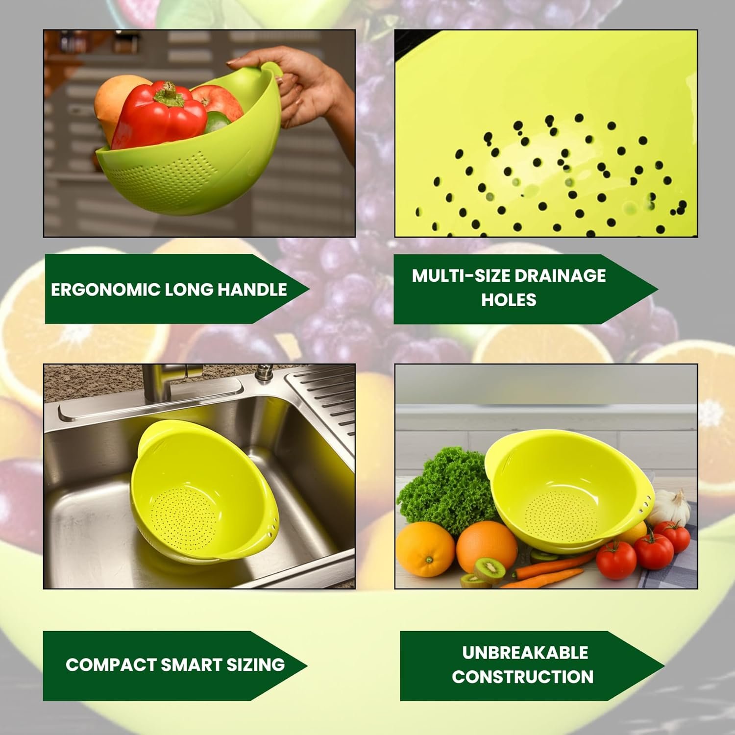 Clazkit Food Strainer Colander, Fruit Basket, Pasta Strainer, Vegetable Strainer, Kitchen Sieve, Washing Bowl, Unbreakable, (Color May Vary), Plastic - 11.3 x 18 x 24.1 Centimeters - Image 6